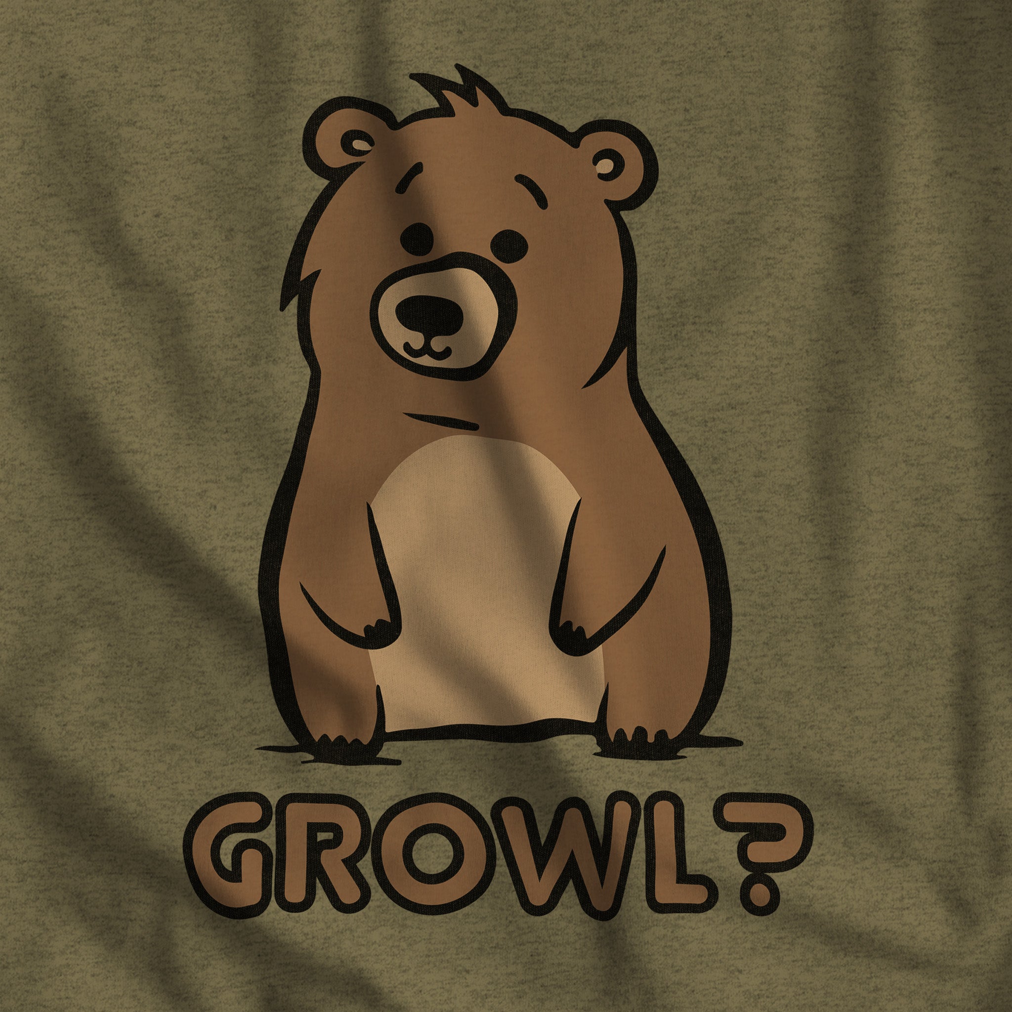 Growl Bear T-Shirt - Cute and Expressive - Hunky Tops #color_Heather Olive
