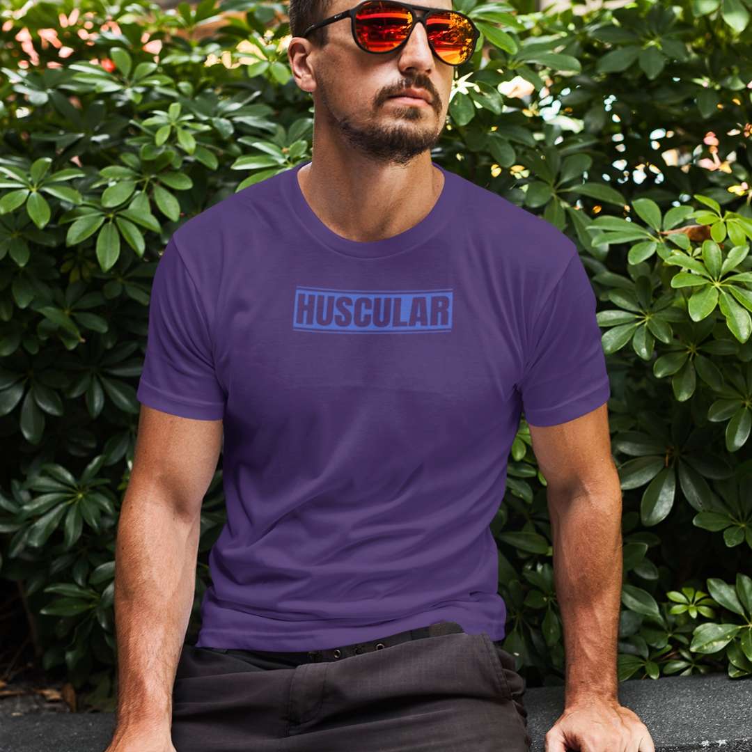 "HUSCULAR" Bold Statement T-shirt - Hunky Tops #color_Team Purple