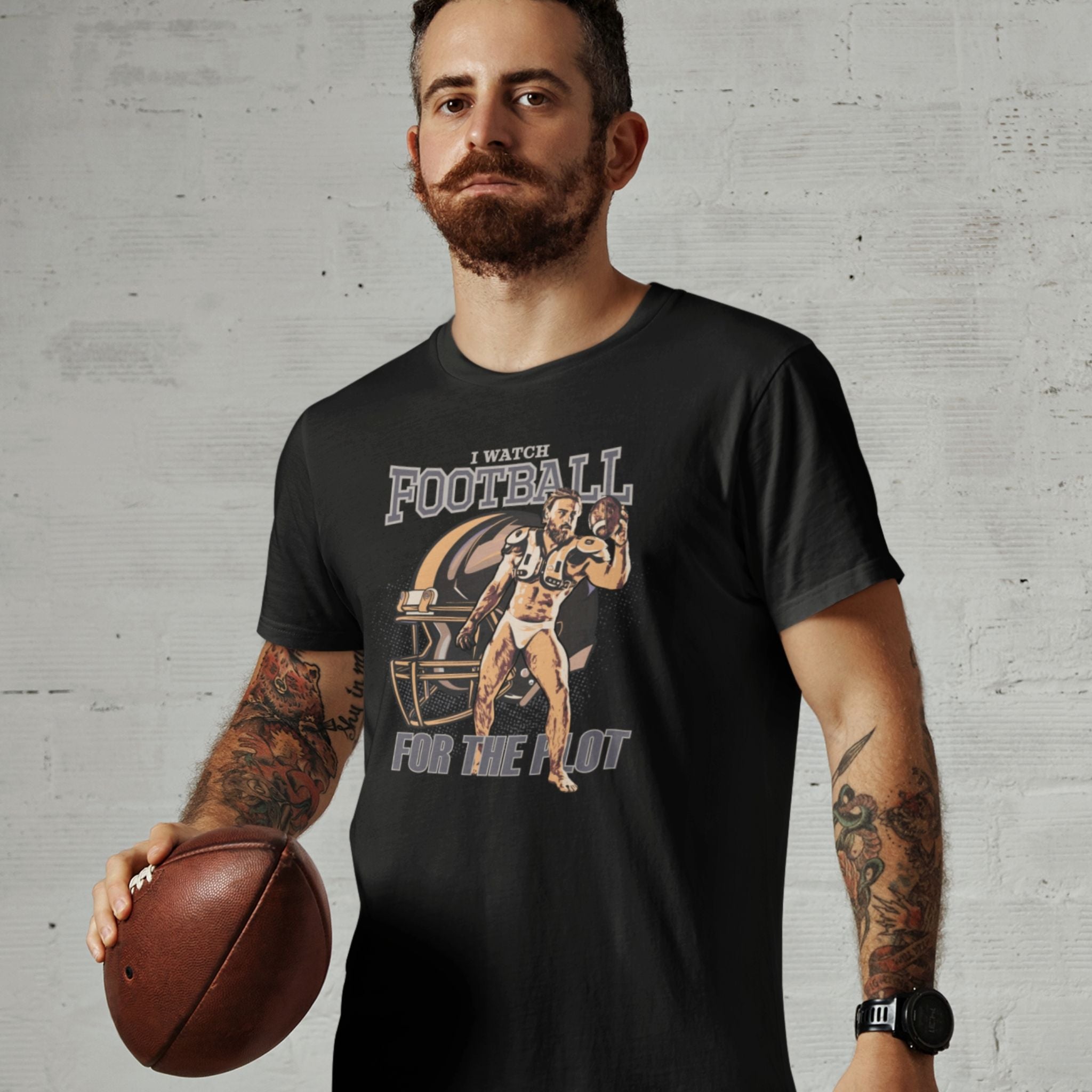 "I Watch Football For The Plot" Humor Sports Tee - Hunky Tops #color_Black