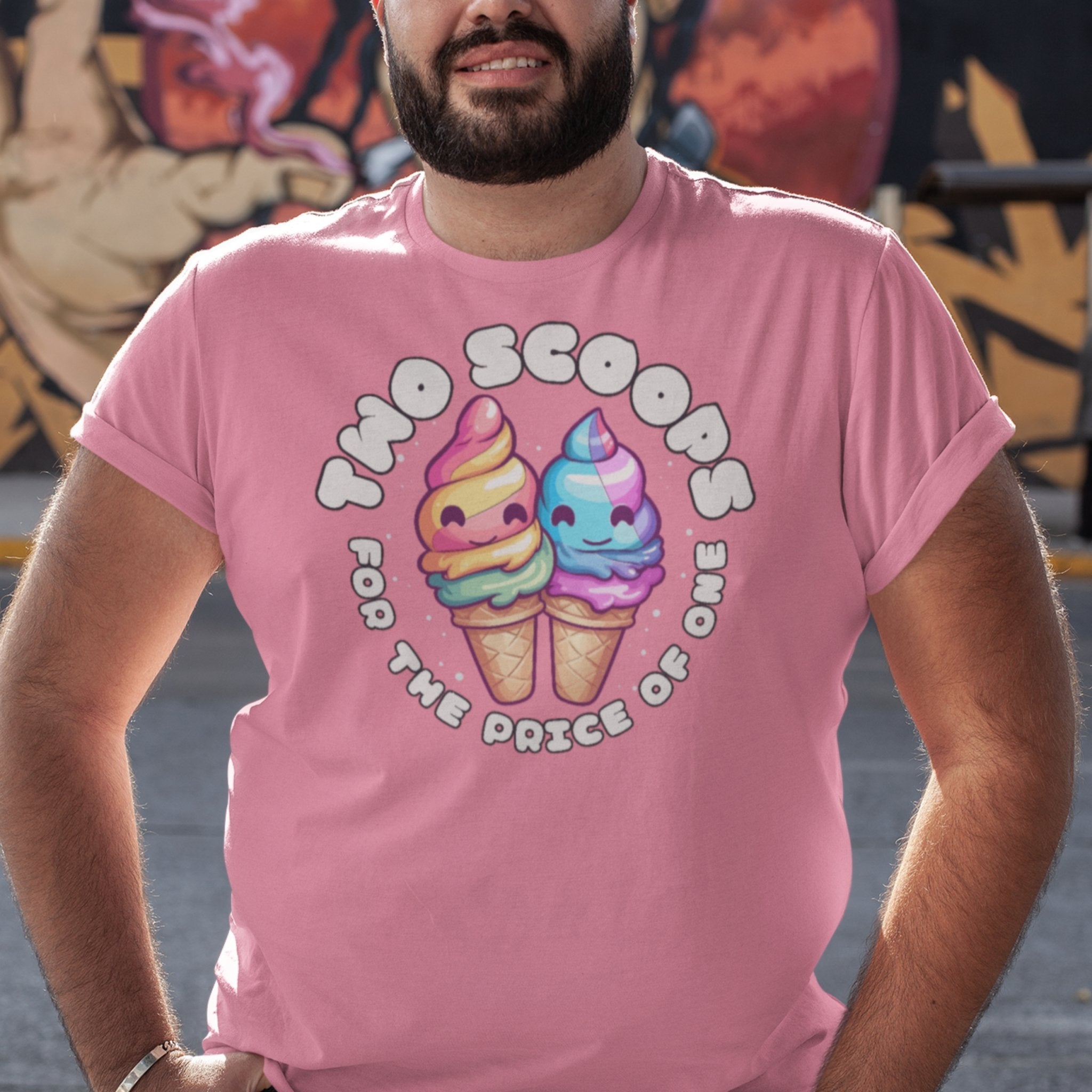 Kawaii Ice Cream Couples T-Shirt - "Two Scoops for the Price of One" - Hunky Tops #color_Charity Pink