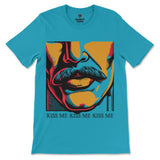Kiss Me Gay Shirt - Pop Art Graphic Tee - Mustache Male Lips Design - Hunky Tops #color_Aqua