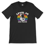 "Level 40 & Proud: Retro Arcade LGBTQ Tee for the Celebratory Gamer - Hunky Tops #color_Black
