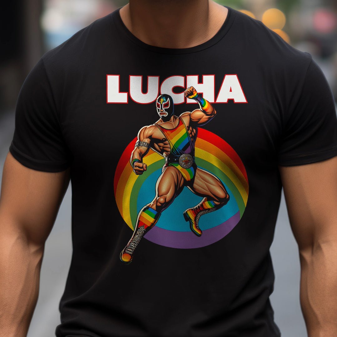 Lucha Libre Pride T-Shirt - Vibrant Wrestler Spirit - Hunky Tops #color_Black