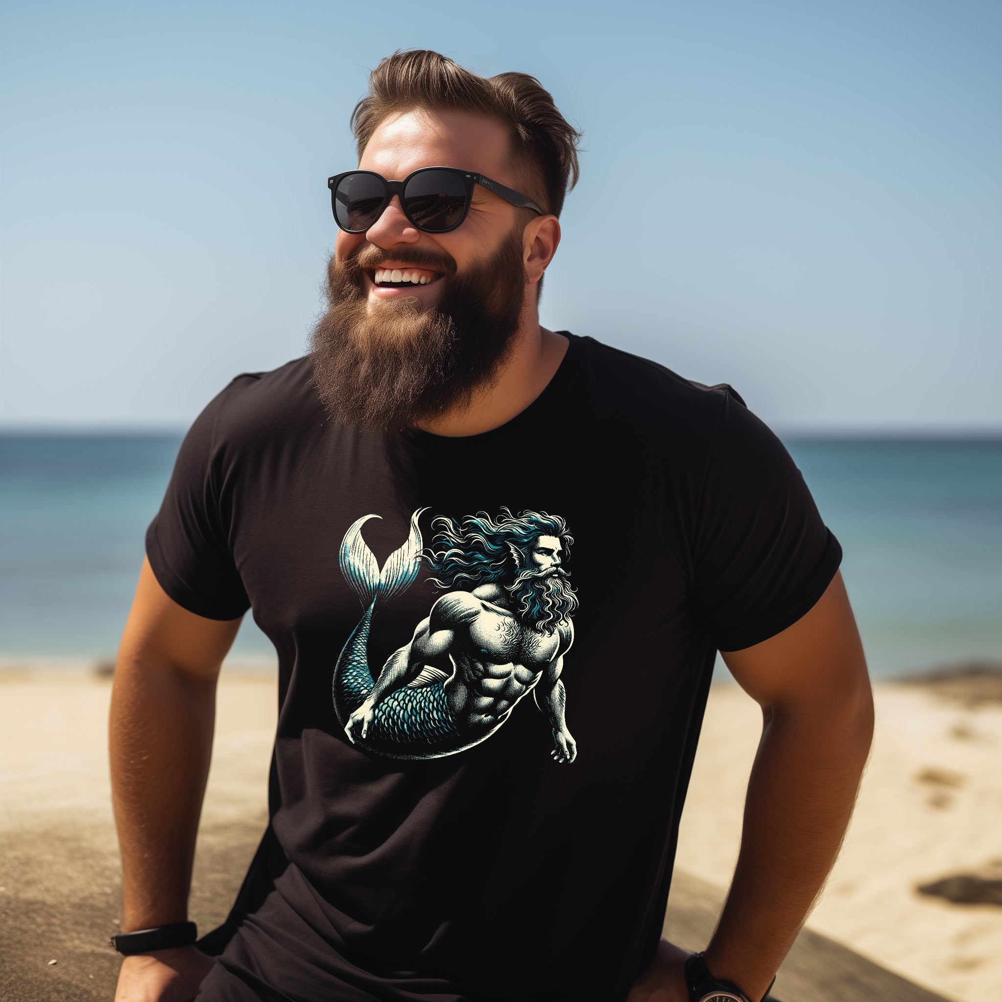 Majestic Muscle Merman T-Shirt - Hunky Tops #color_Black