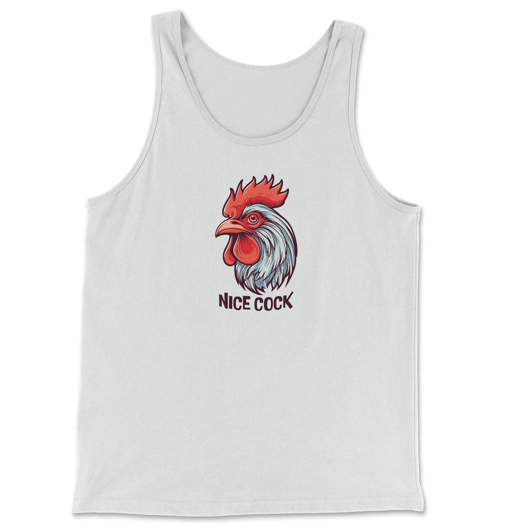 "Nice Cock" Rooster Tank Top - Hunky Tops #color_White