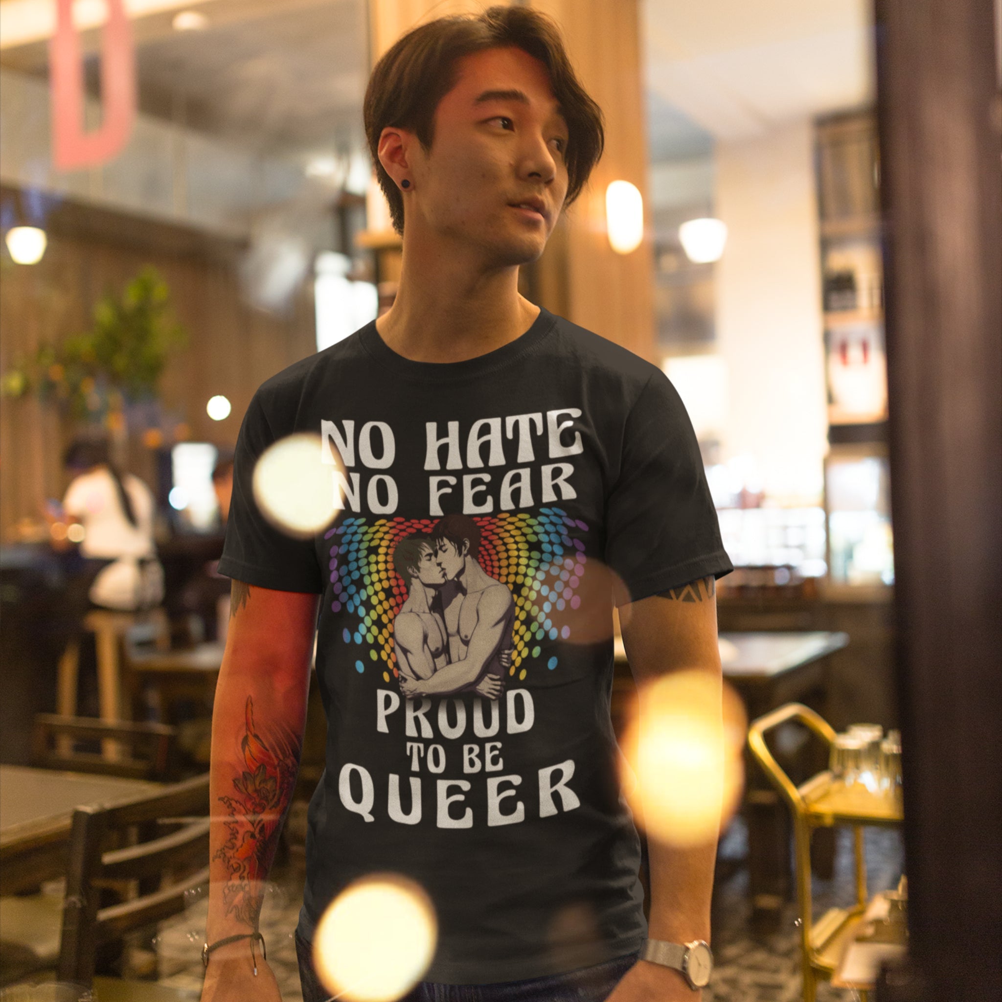 "No Hate, No Fear, Proud to be Queer" T-Shirt - Strong Queer Pride Statement - Hunky Tops #color_Black