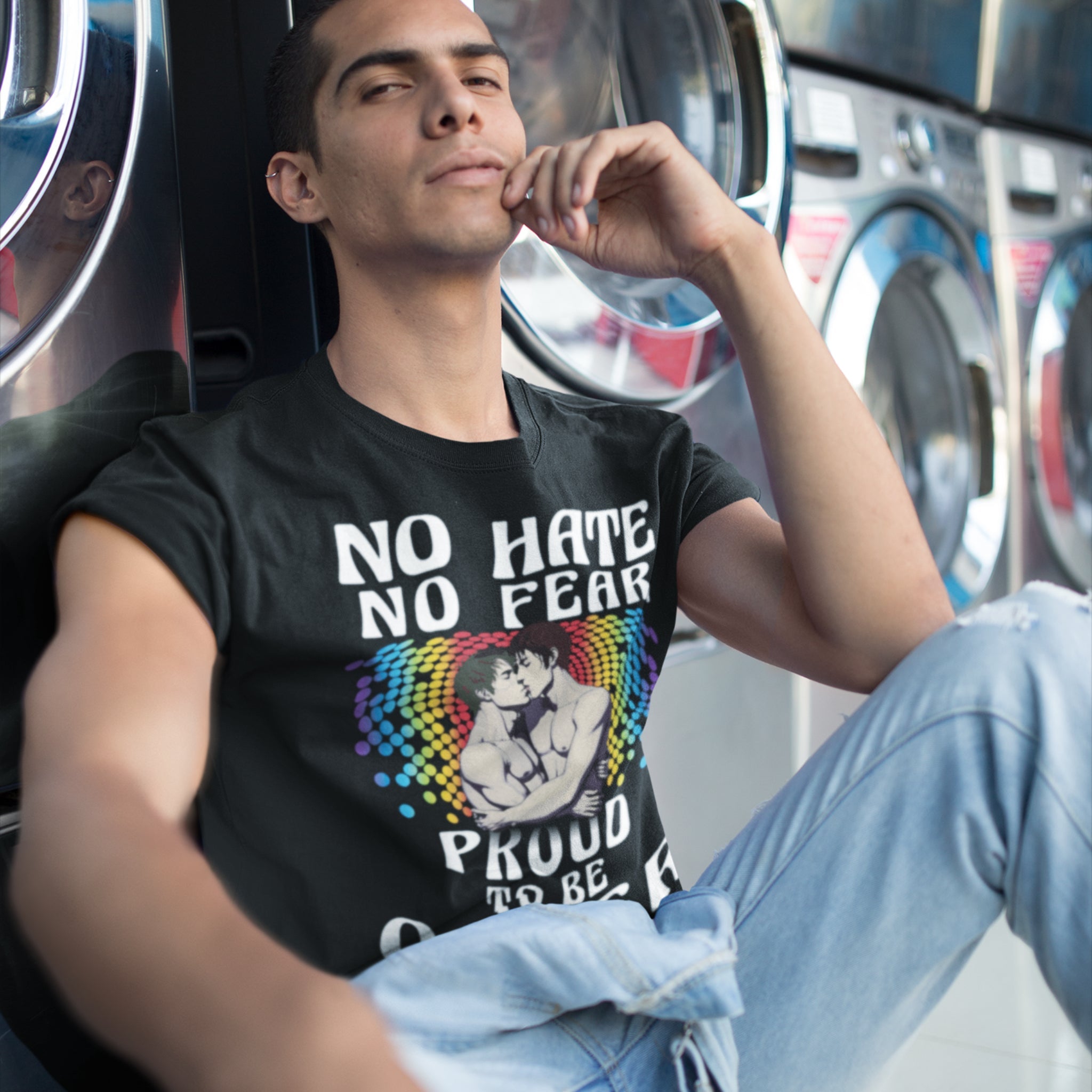 "No Hate, No Fear, Proud to be Queer" T-Shirt - Strong Queer Pride Statement - Hunky Tops #color_Black