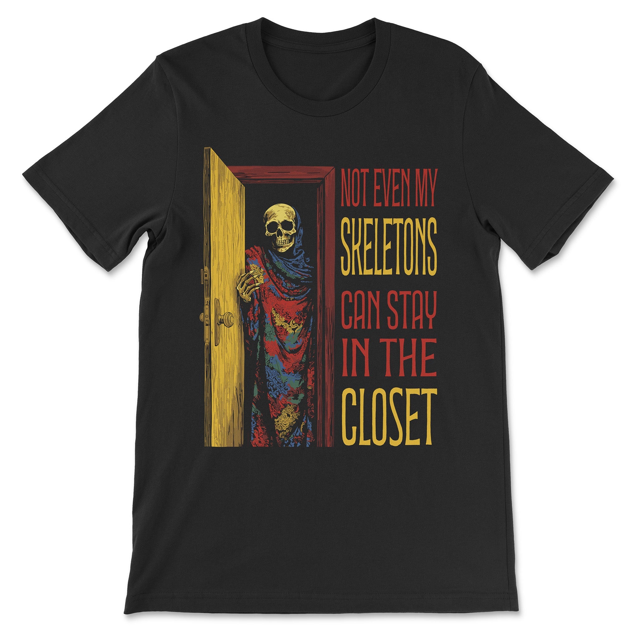 "Not Even My Skeletons Can Stay in the Closet" Gay Halloween T-Shirt - Hunky Tops #color_Black