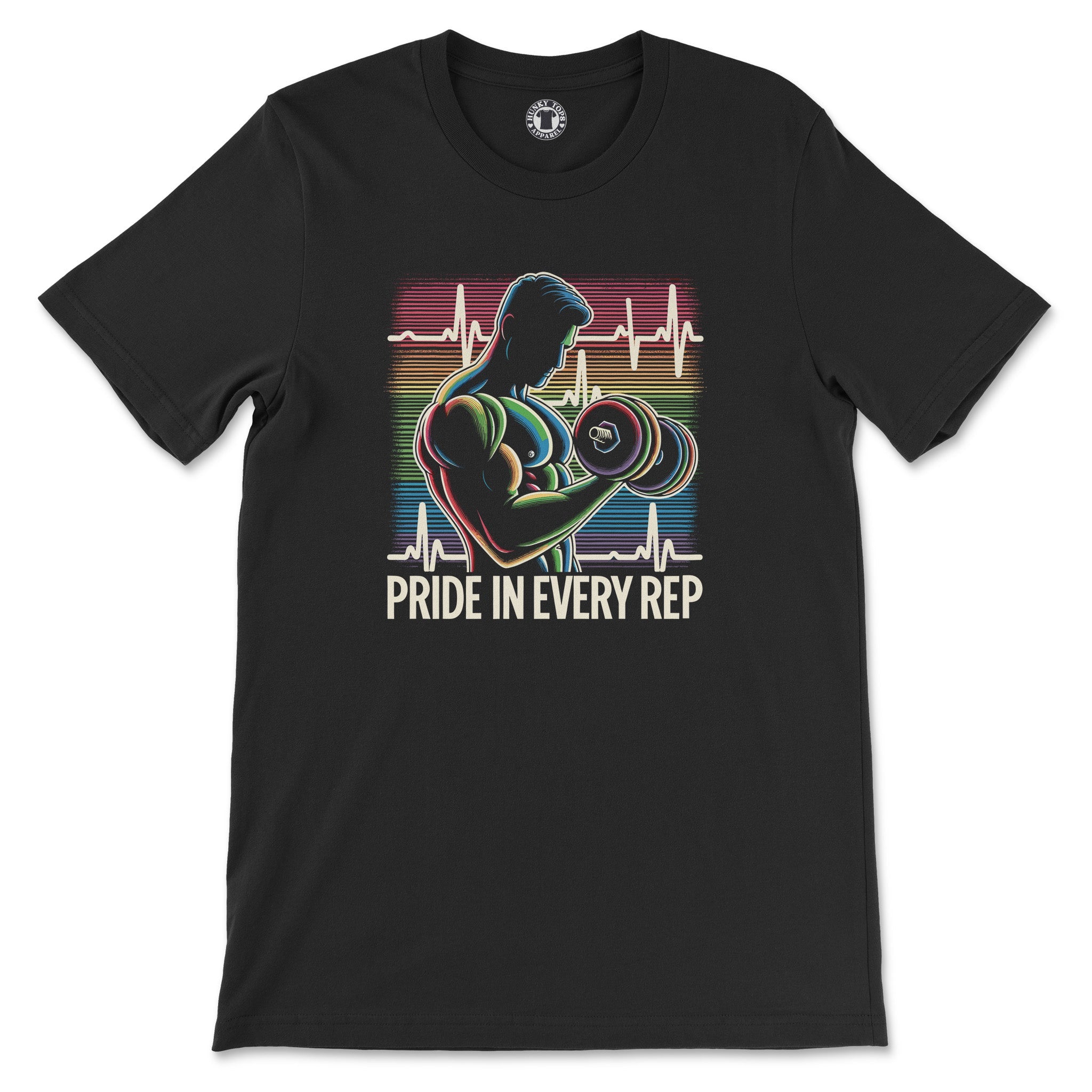 "Pride in Every Rep" LGBTQ+ Fitness Graphic Tee - Hunky Tops