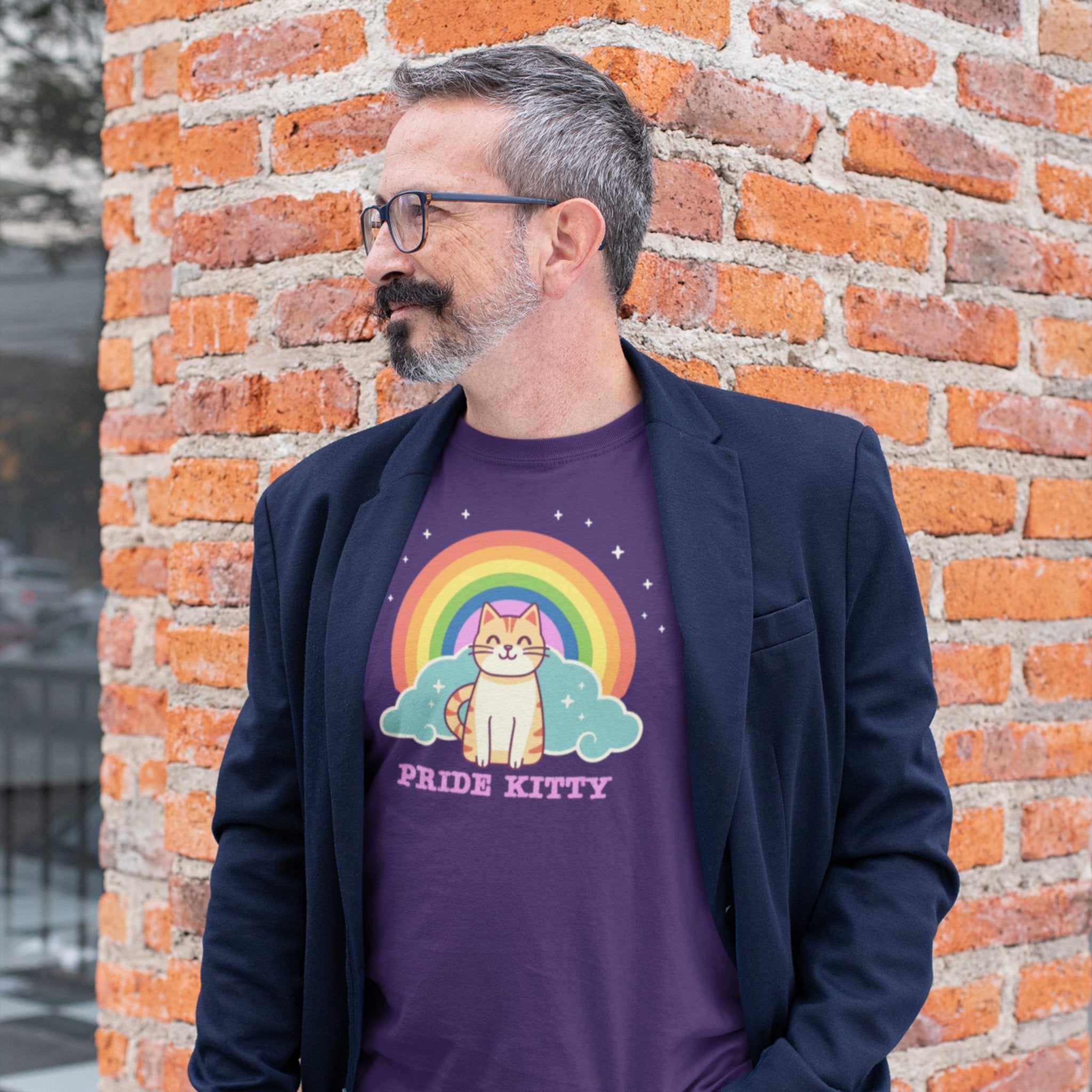 "Pride Kitty" T-Shirt - Feline Lovers' LGBTQ+ Pride Statement - Hunky Tops #color_Team Purple