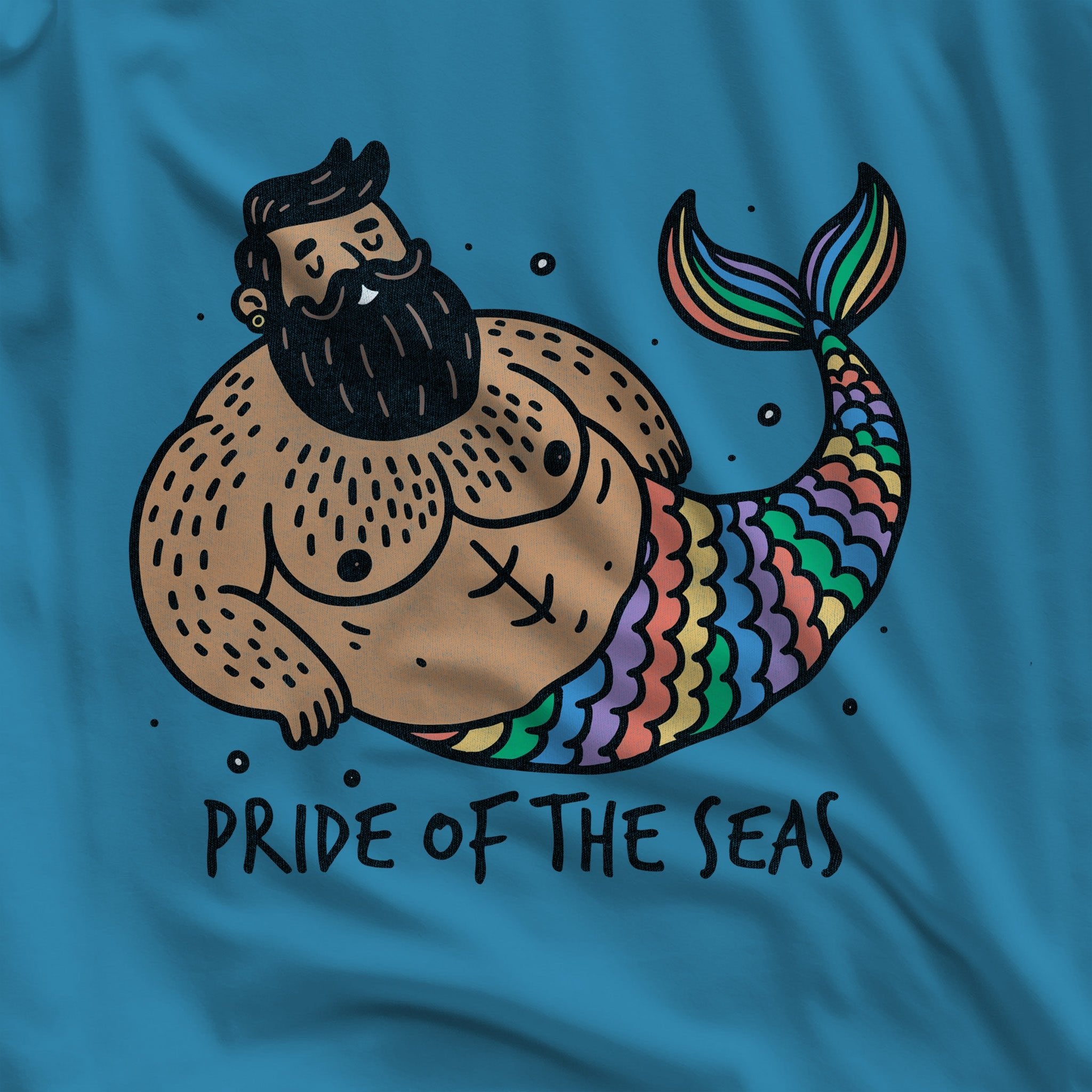 Pride of the Seas: Bearded Merman Tee - Hunky Tops #color_Aqua