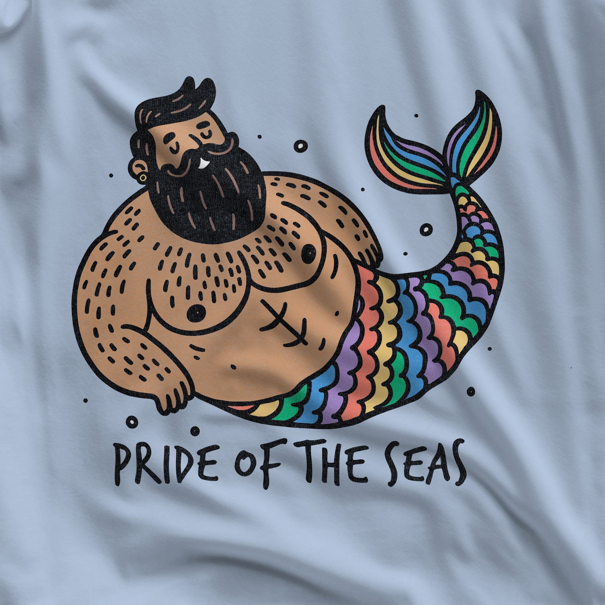 Pride of the Seas: Bearded Merman Tee - Hunky Tops #color_Baby Blue
