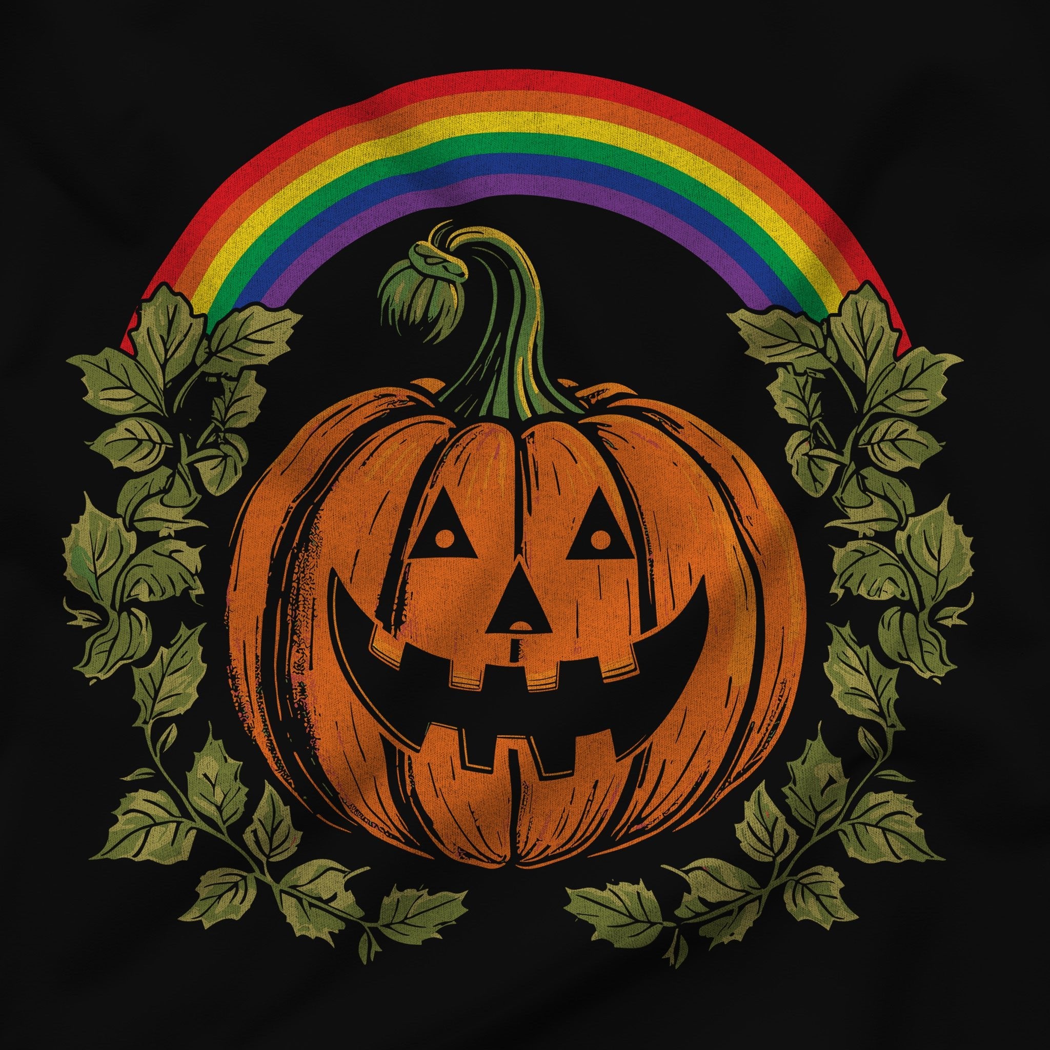 "Pride Pumpkin" Rainbow Jack-O-Lantern T-Shirt - Hunky Tops #color_Black