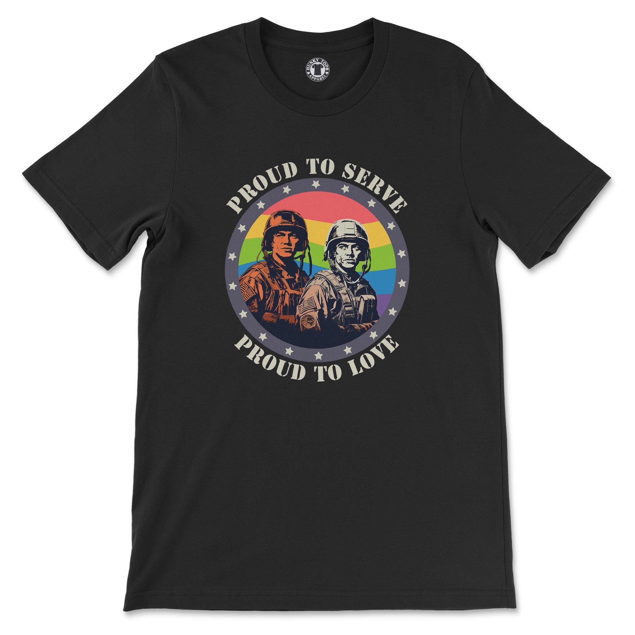 "Proud to Serve, Proud to Love" Commemorative Soldiers T-Shirt - Hunky Tops #color_Black