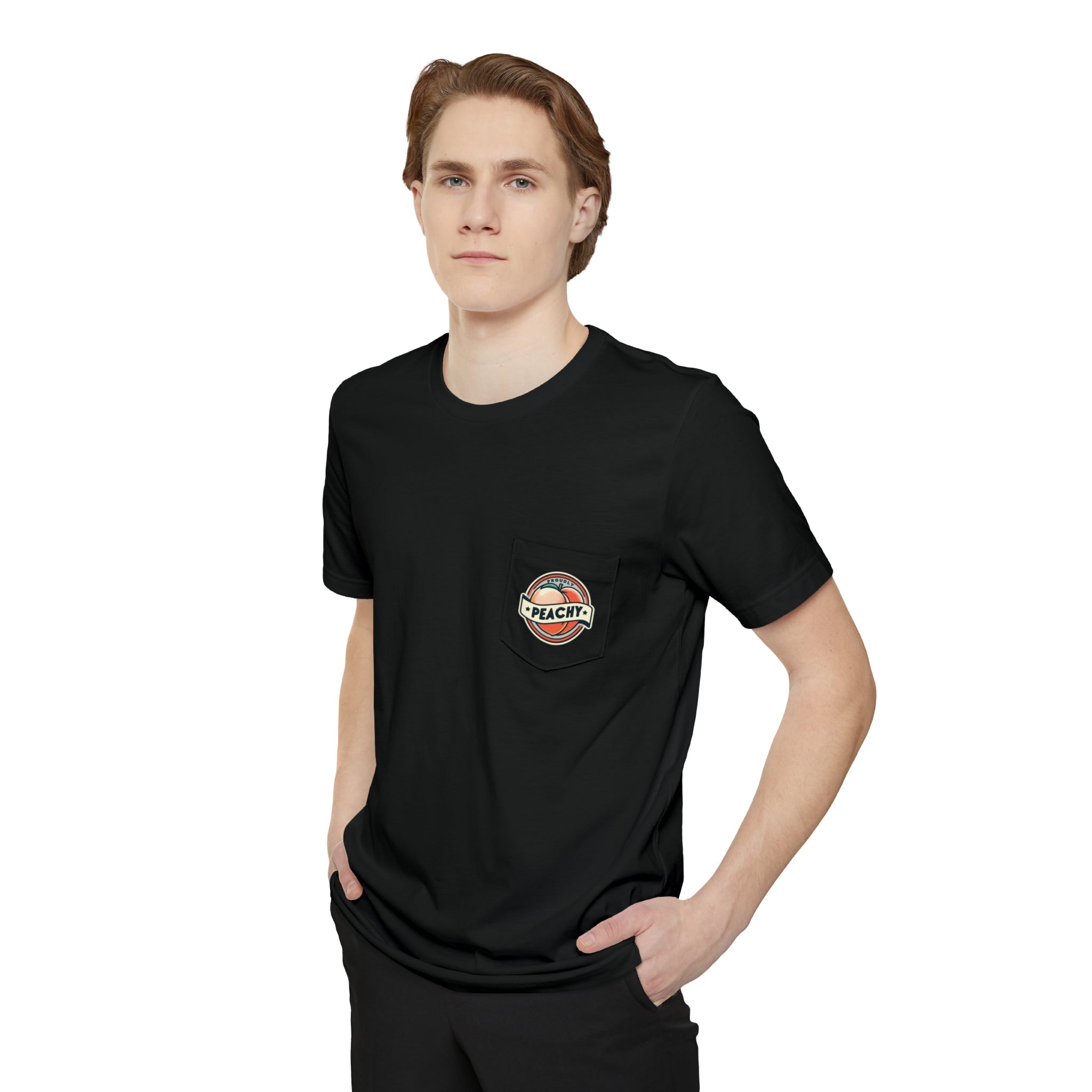 "Proudly Peachy" Pocket Tee – A Casual Cool Statement - Hunky Tops #color_Black