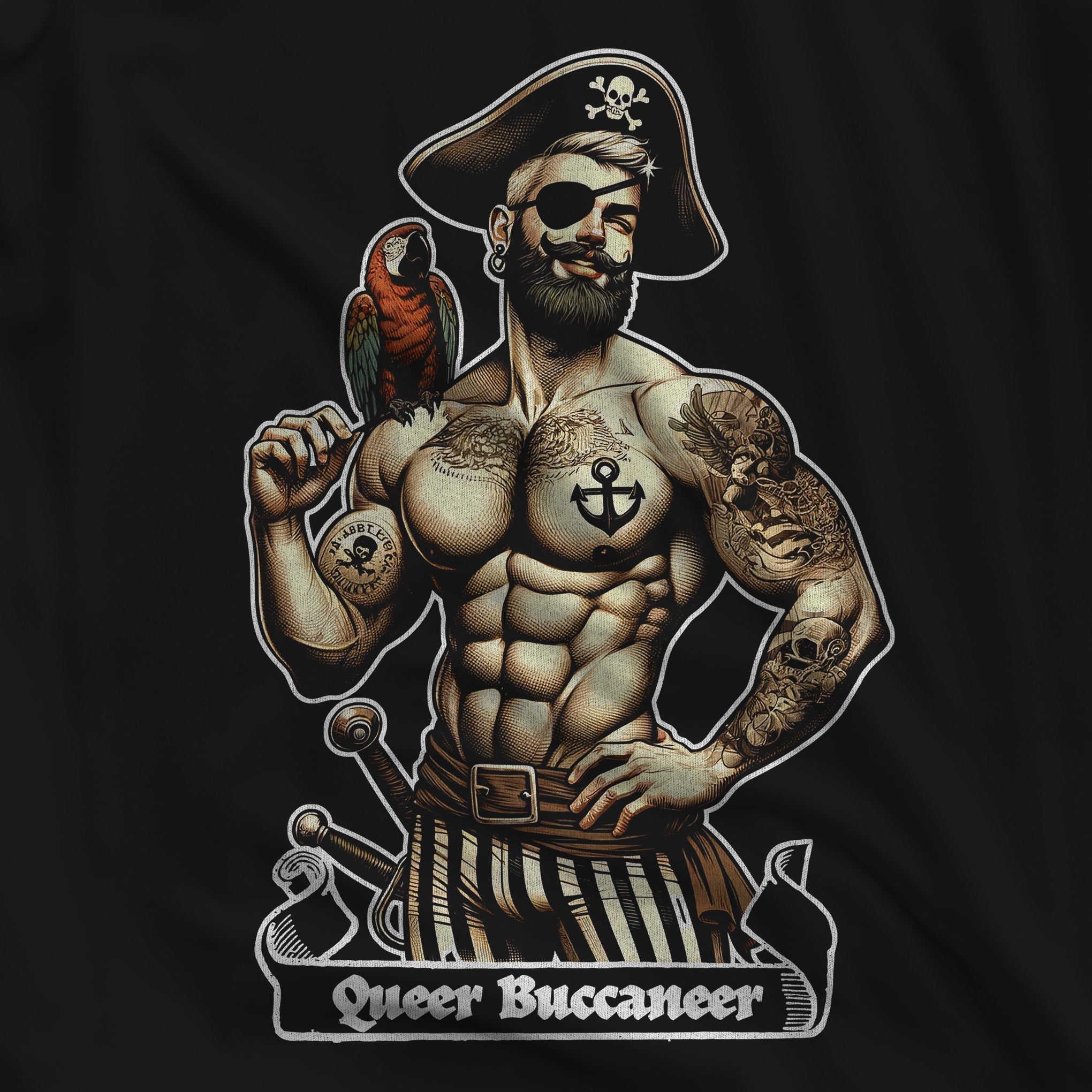 Queer Buccaneer Pirate Tee – Chart Your Own Course - Hunky Tops #color_Black