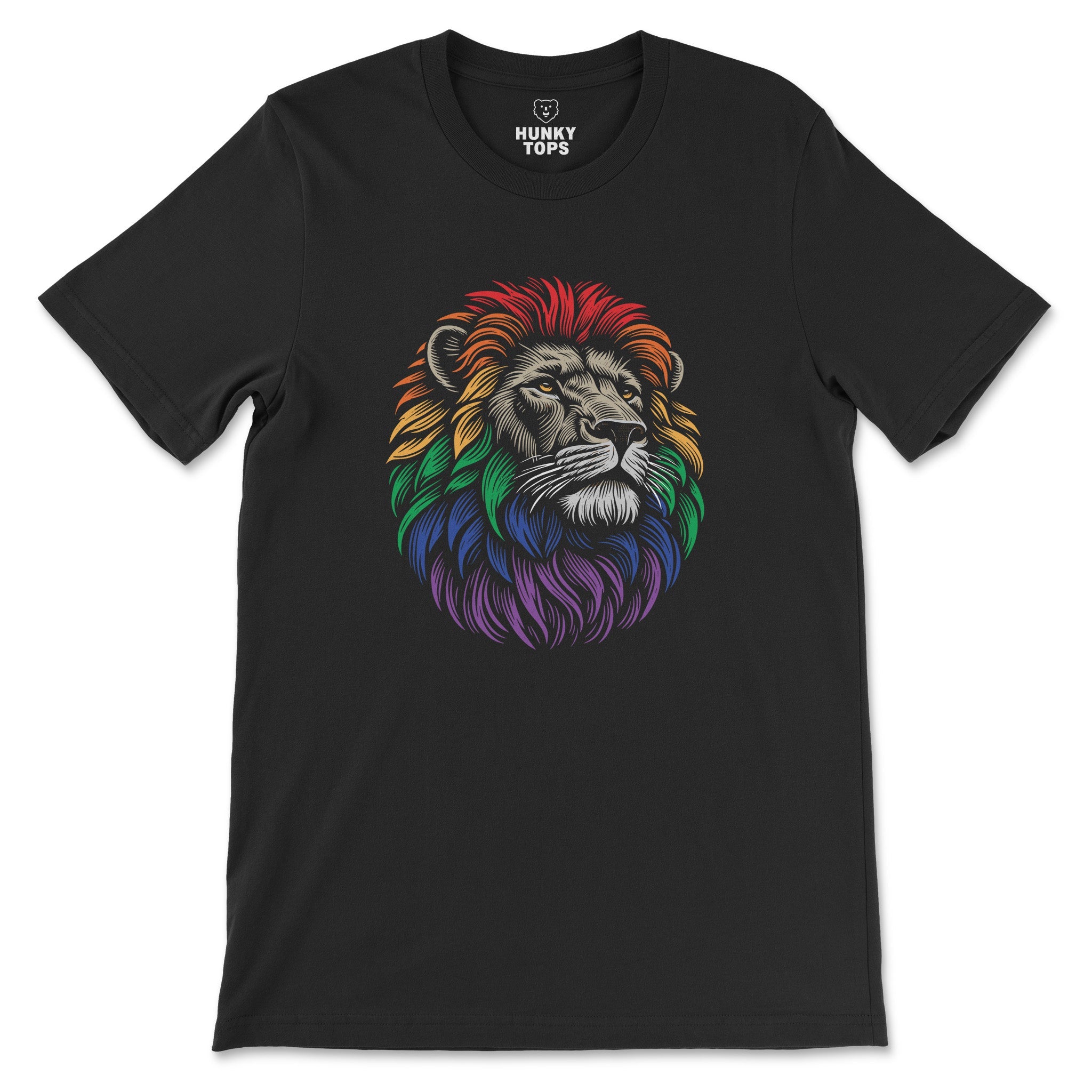 Rainbow Lion Pride Tee - Bold & Colorful Expression Graphic T-Shirt - Hunky Tops #color_Black