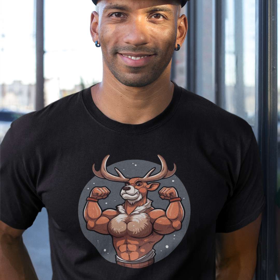 "Reindeer Strength" Holiday Tee - Hunky Tops #color_Black