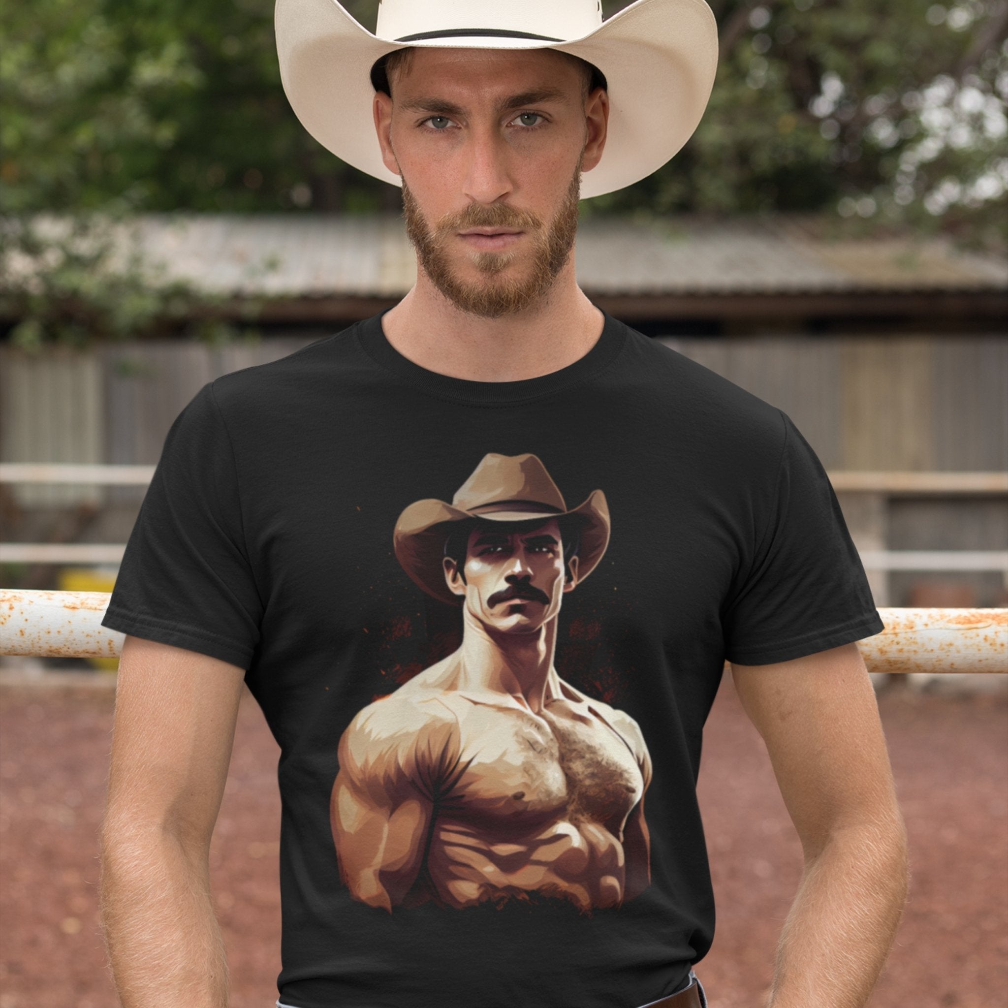 Rugged Cowboy Fantasy Tee - Bold & Unapologetic Graphic T-Shirt - Hunky Tops #color_Black
