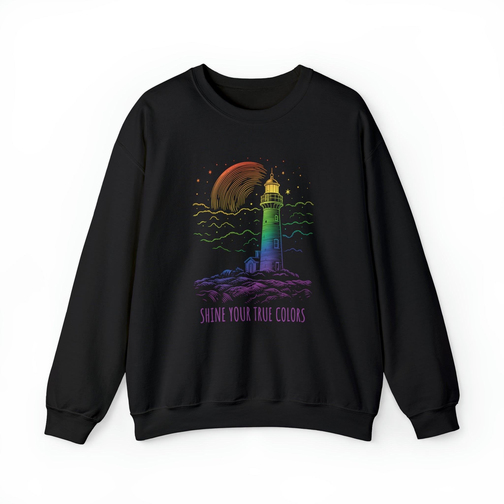 "Shine Your True Colors" Lighthouse Sweatshirt - Hunky Tops #color_Black