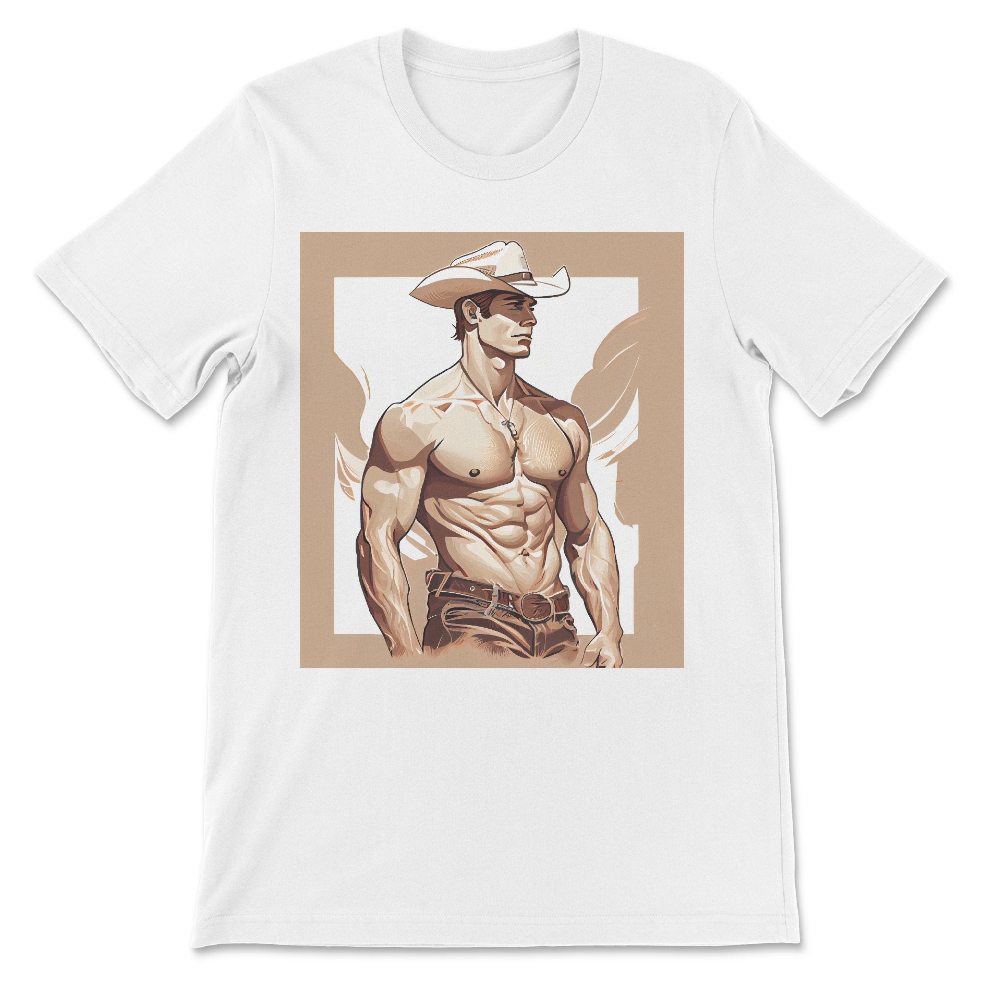 Shirtless Cowboy T-Shirt - Daring & Sexy Gay Shirt - Hunky Tops #color_White
