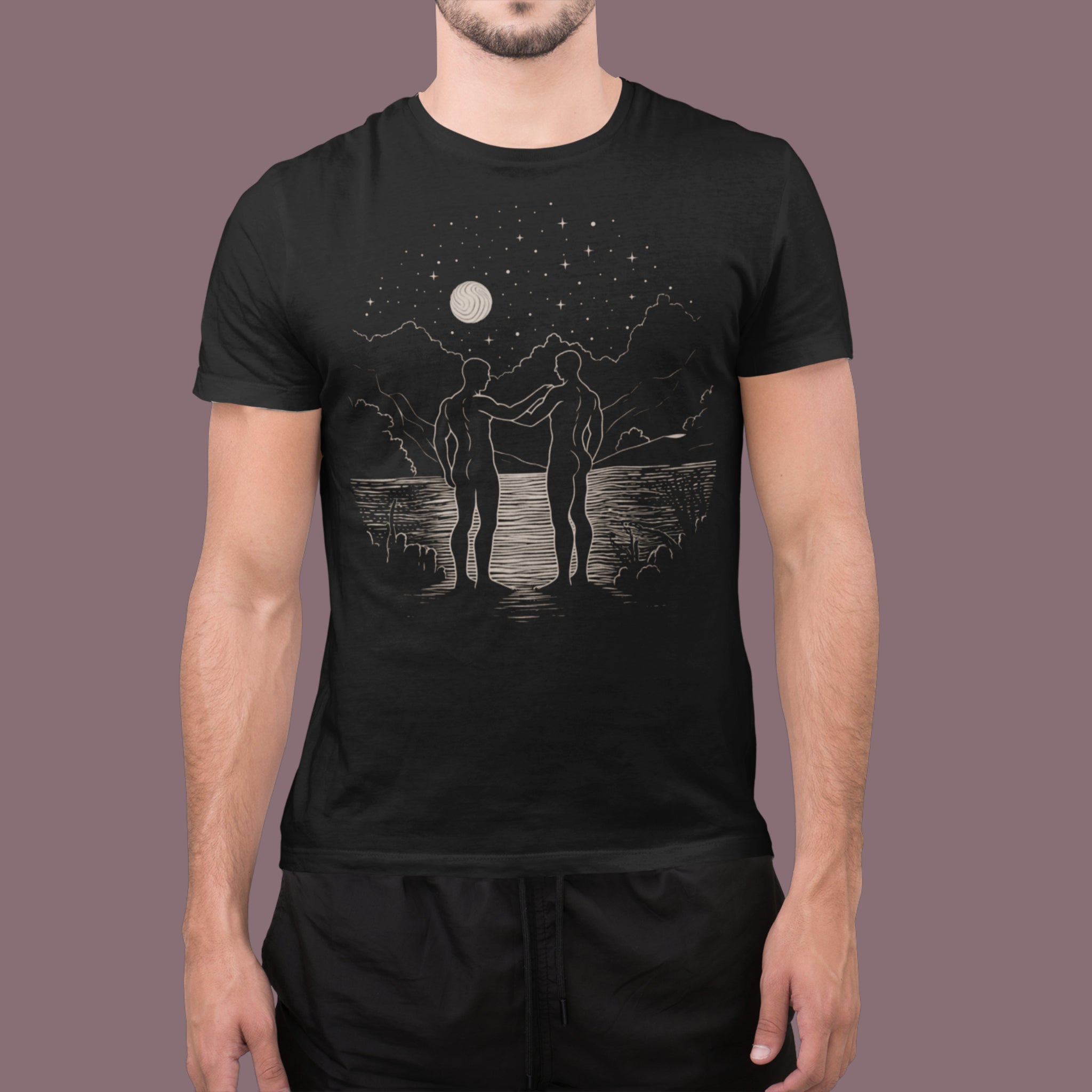 Skinny Dip T-Shirt - A Nighttime Adventure Captured - Hunky Tops #color_Black