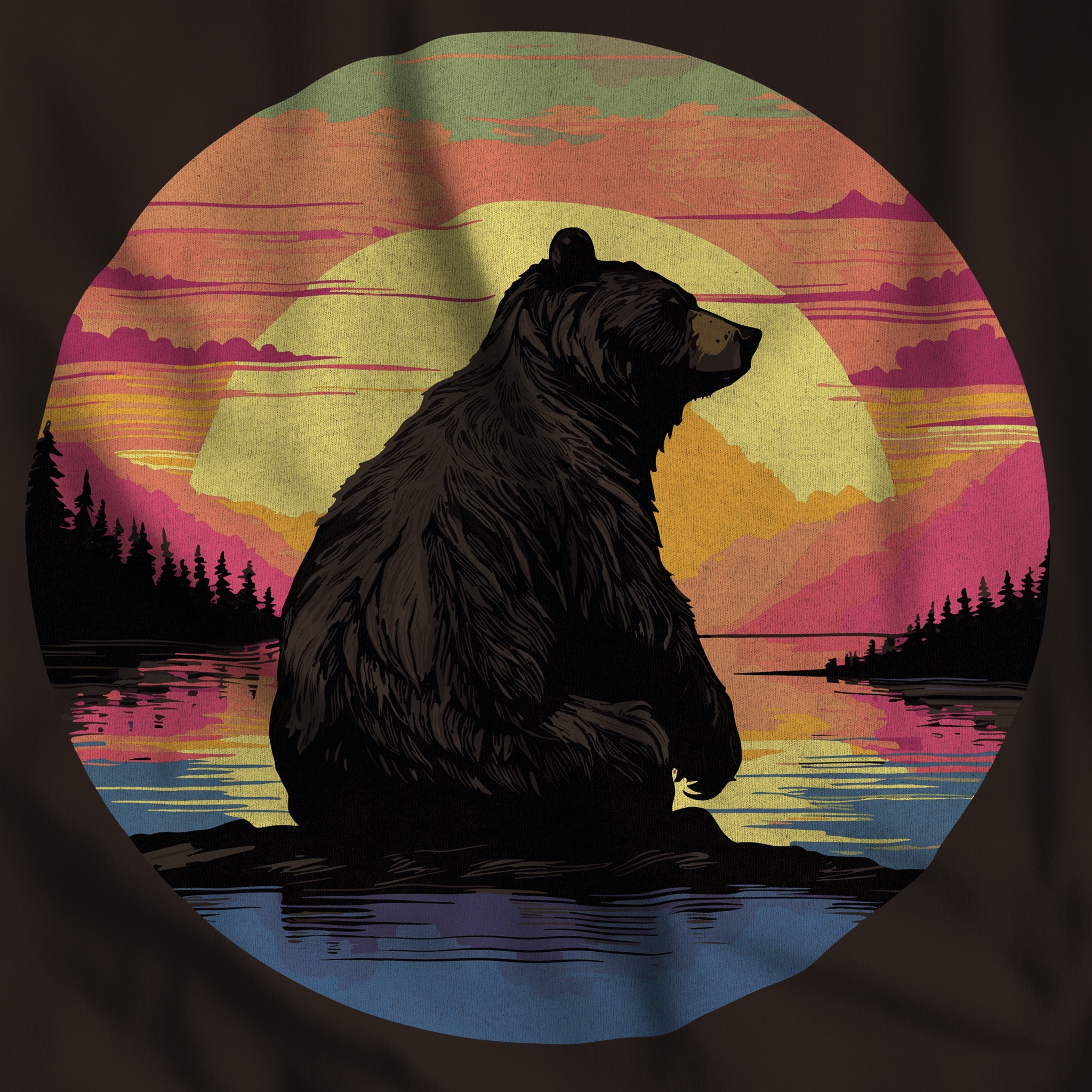 Sunset Bear T-Shirt - Hunky Tops #color_Brown