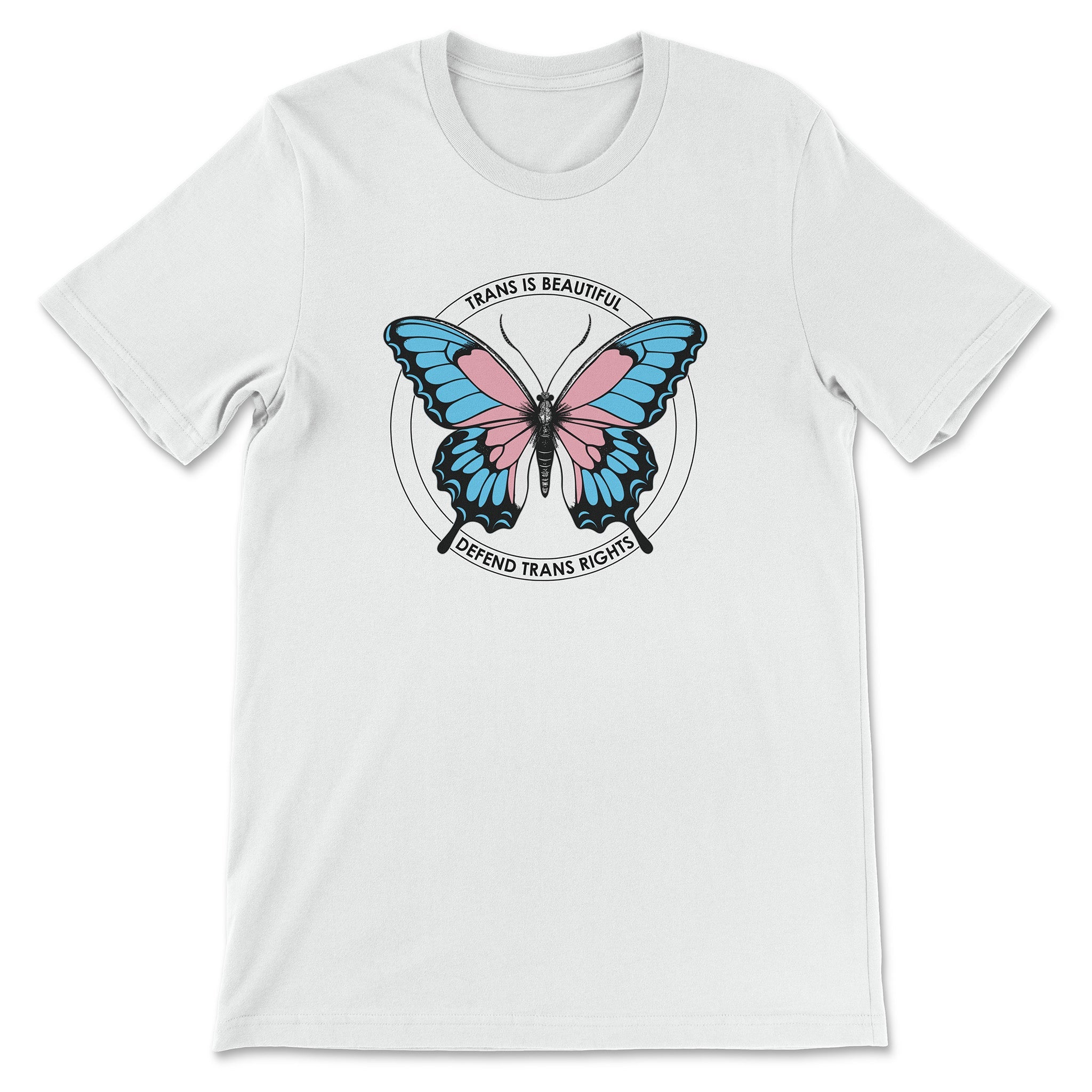 "Trans is Beautiful" Pro-Trans Rights Butterfly T-Shirt - Hunky Tops #color_White
