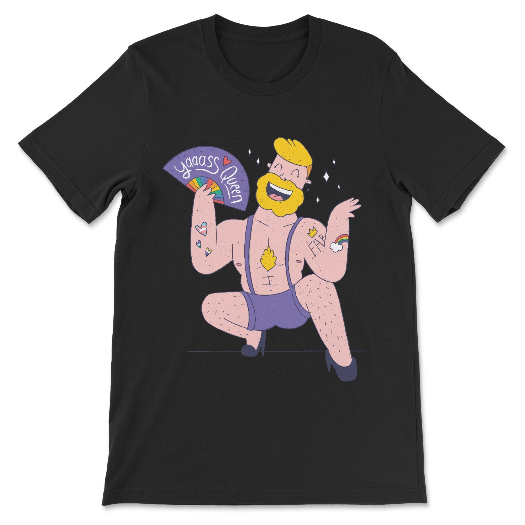 "Yaaass Queen" Queer Character T-Shirt - LGBTQ+ Pride Statement - Hunky Tops #color_Black