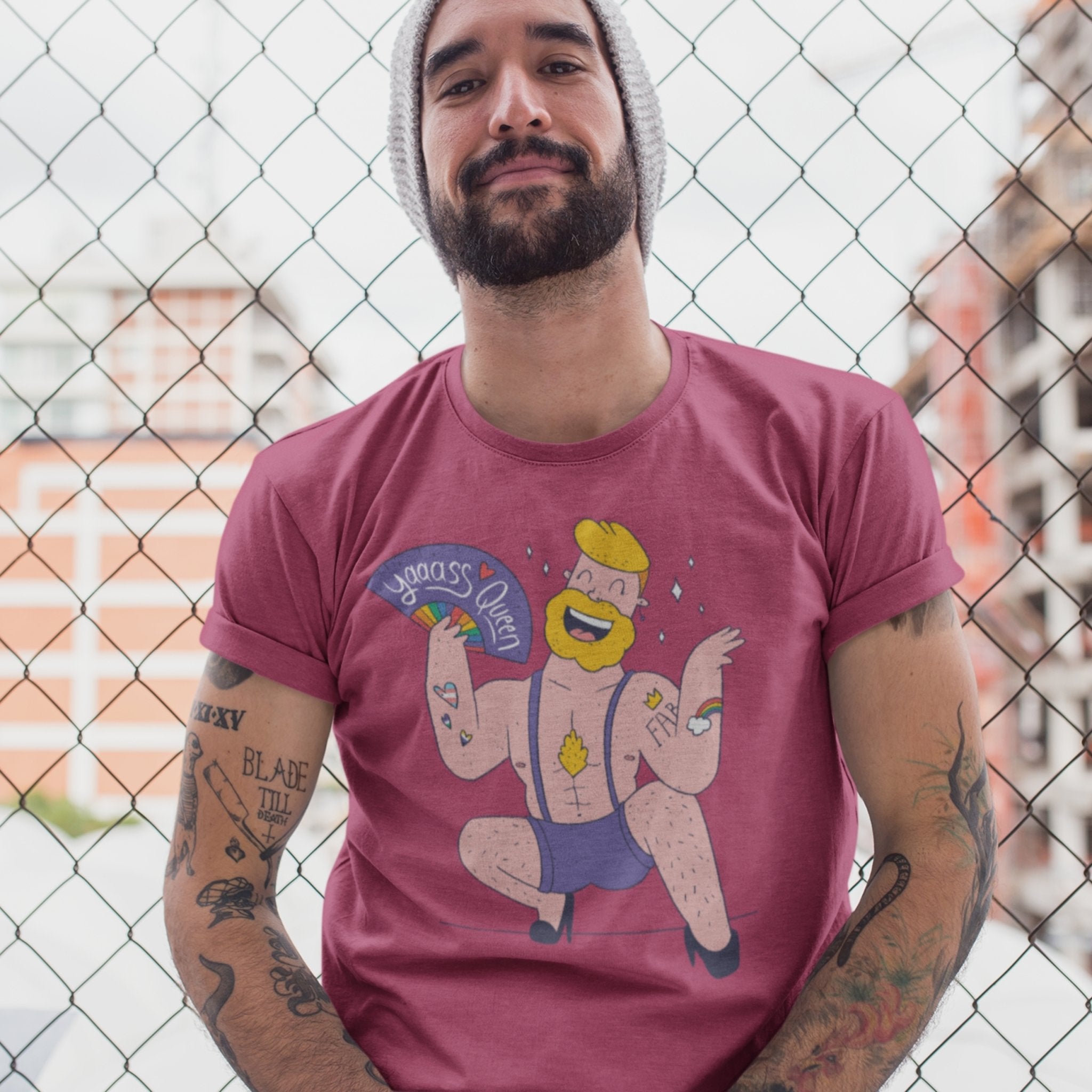 "Yaaass Queen" Queer Character T-Shirt - LGBTQ+ Pride Statement - Hunky Tops #color_Berry