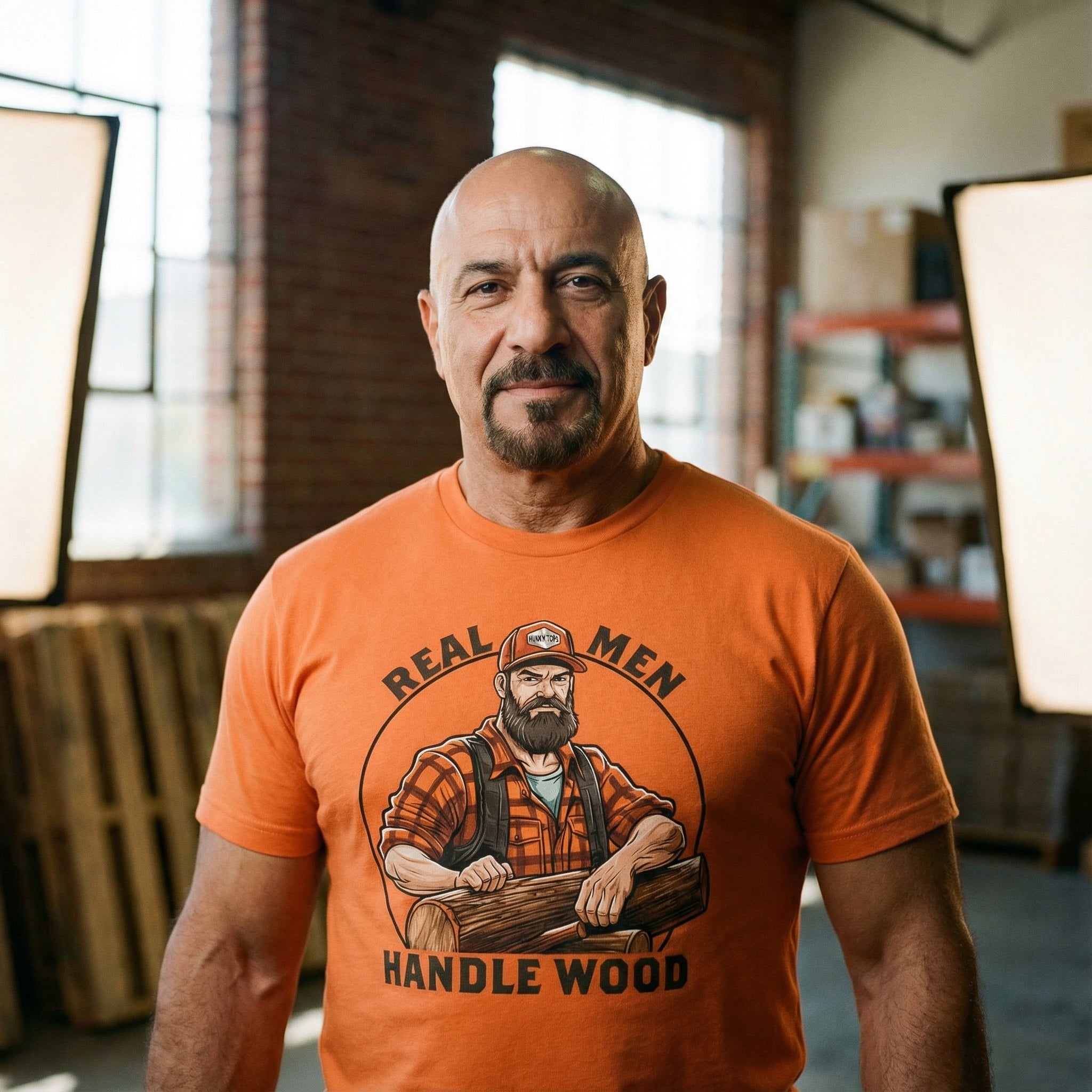 "Real Men Handle Wood" Lumberjack T-Shirt #color_Orange