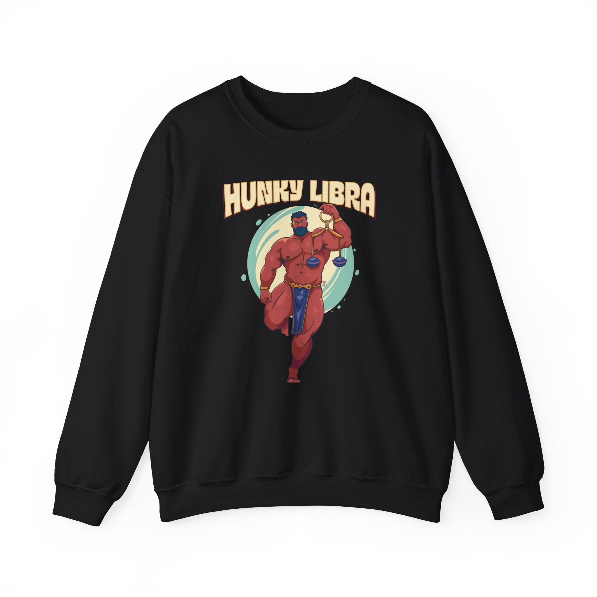 Hunky Libra Zodiac Sweatshirt by Axeish Guy - Hunky Tops #color_Black