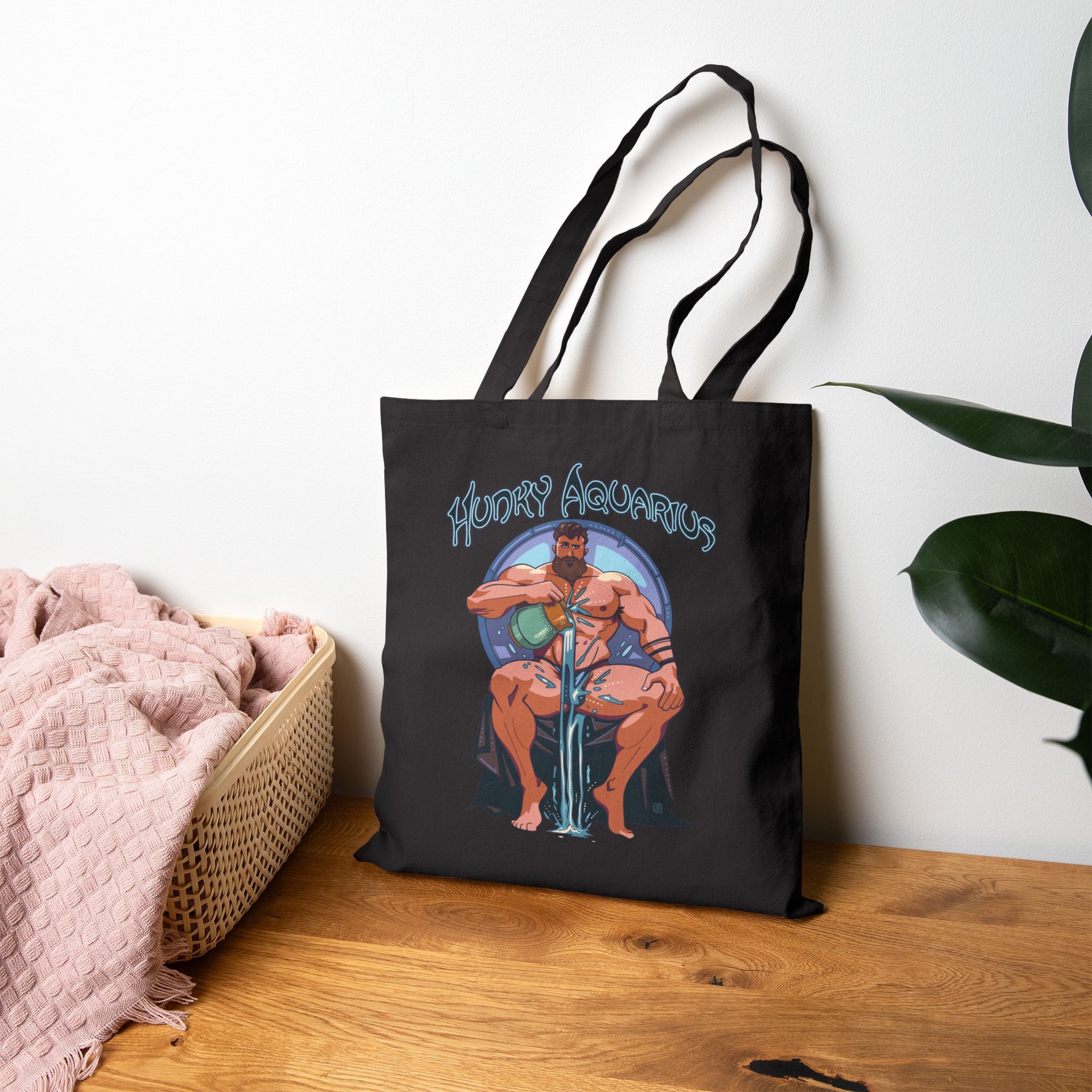 Hunky Aquarius Zodiac Tote Bag by Axeish Guy - Printify #color_Black