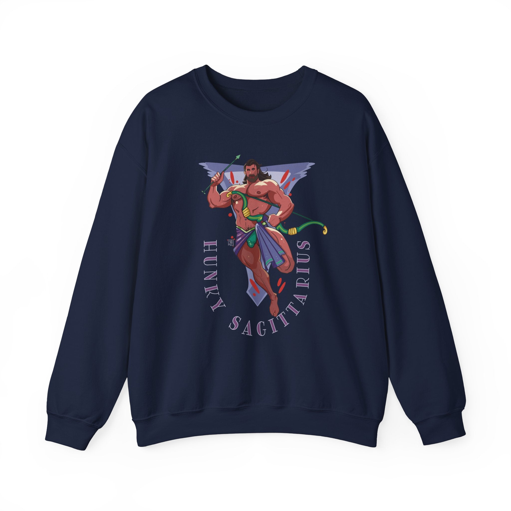 Hunky Sagittarius Zodiac Sweatshirt by Axeish Guy - Hunky Tops #color_Navy