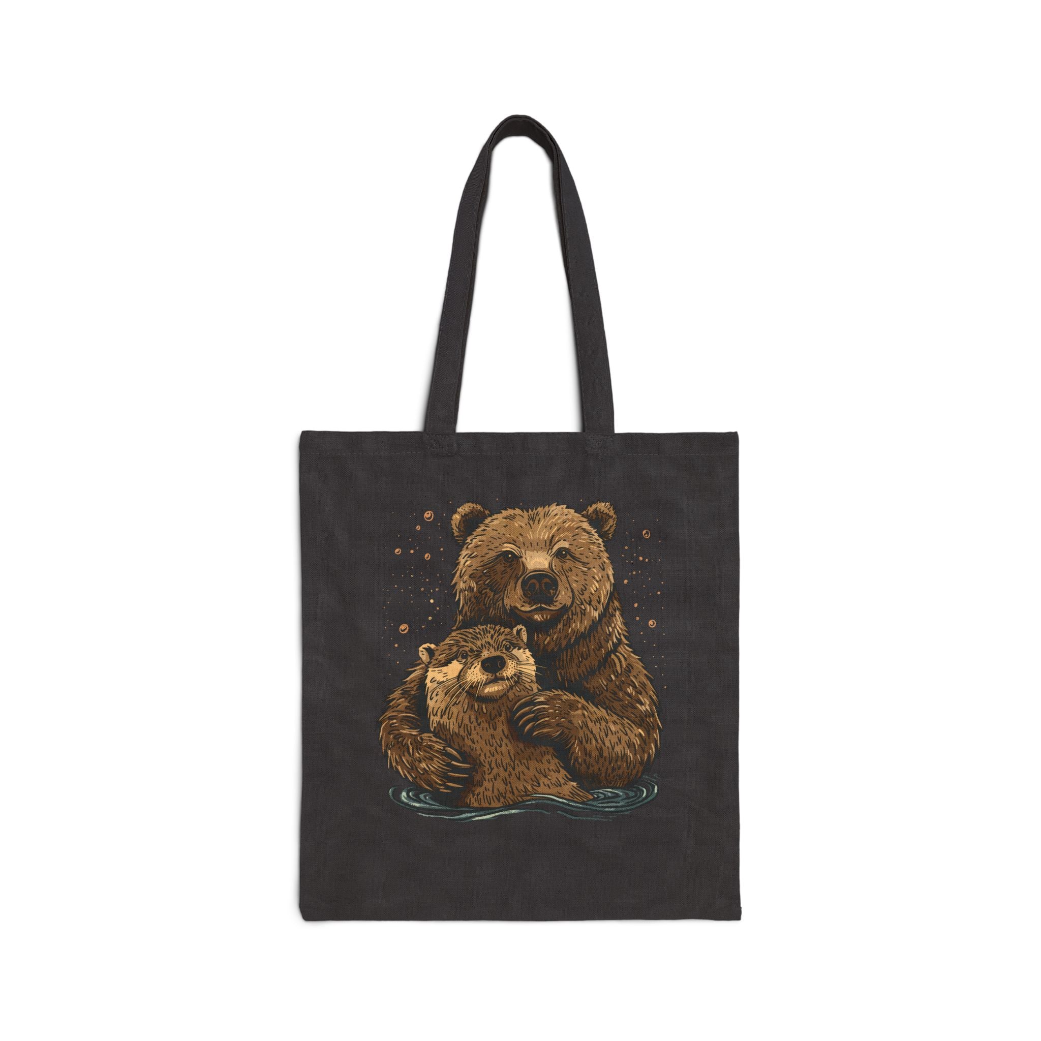 Bear + Otter Canvas Tote Bag - Hunky Tops #color_Black