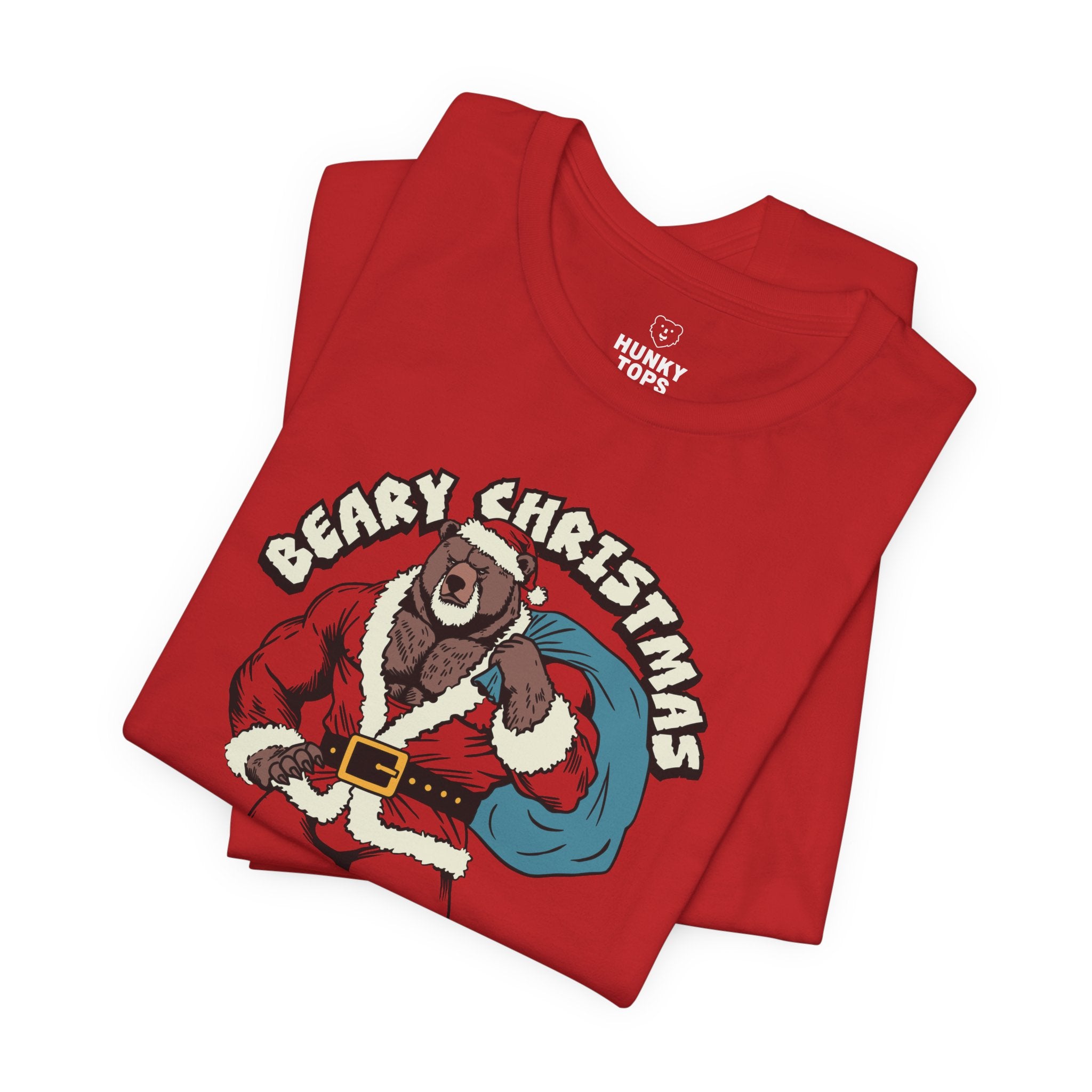 BEARY CHRISTMAS GAY BEAR HOLIDAY T-SHIRT - Hunky Tops #color_Red