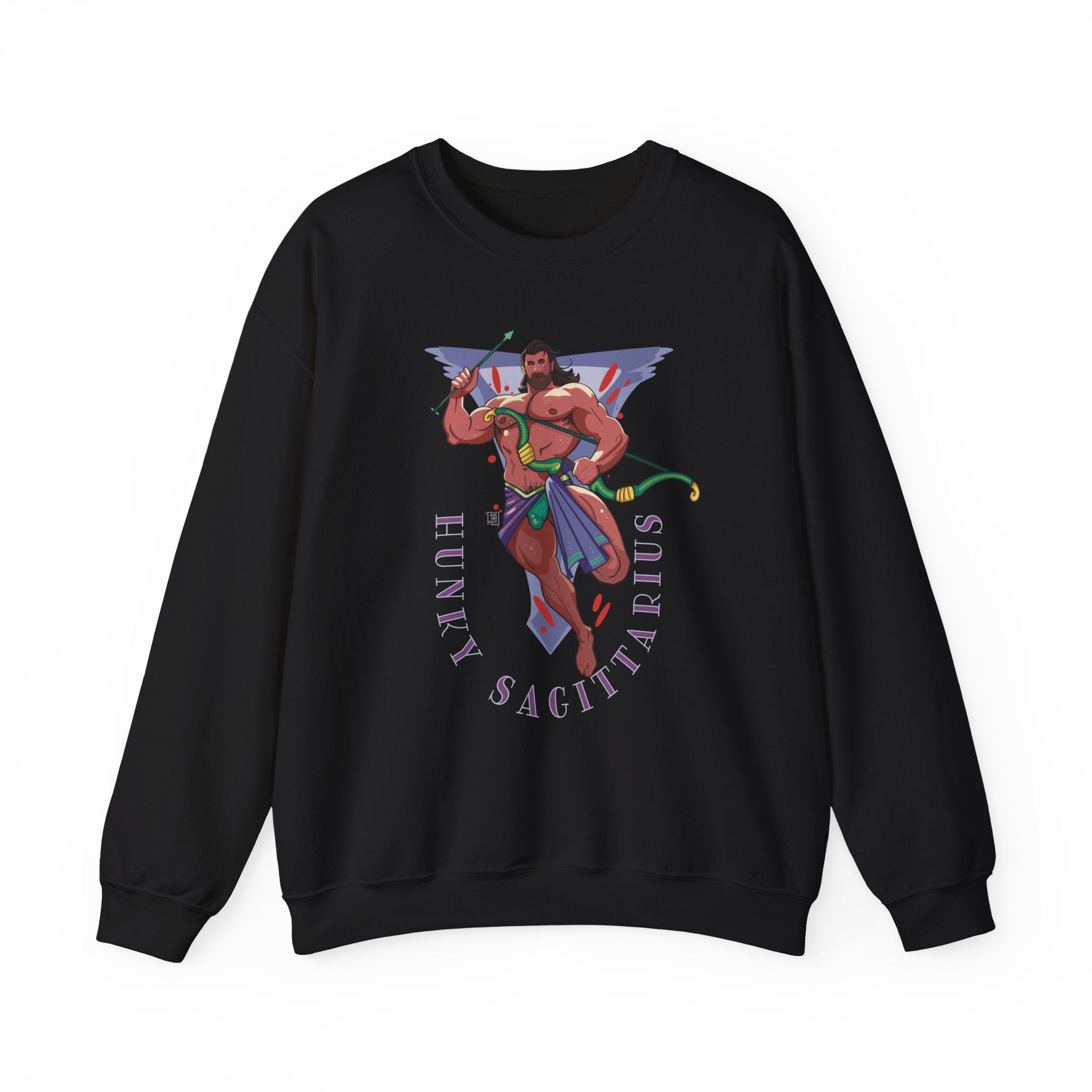 Hunky Sagittarius Zodiac Sweatshirt by Axeish Guy - Hunky Tops #color_Black