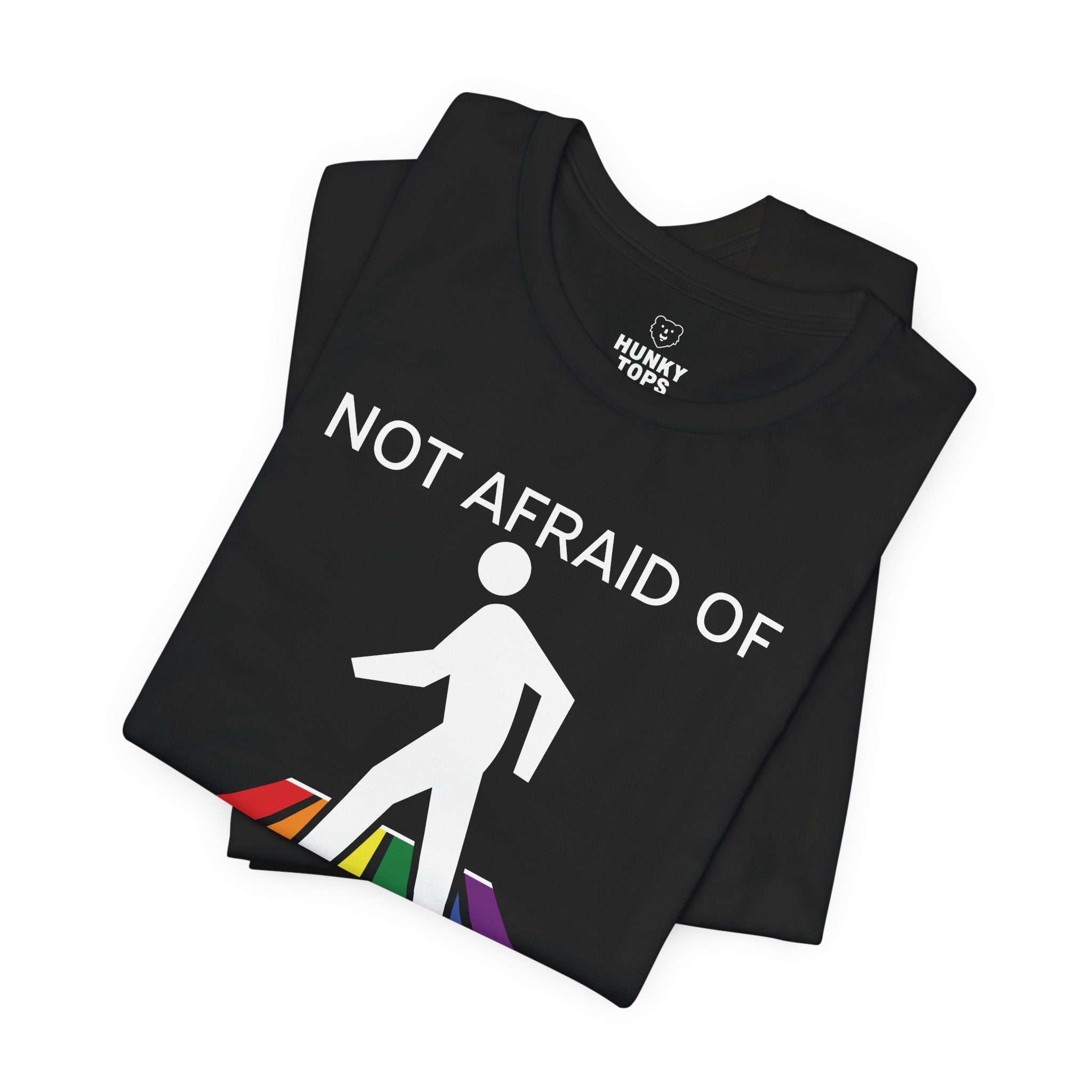 Not Afraid of Rainbow Crosswalks T-Shirt - Hunky Tops #color_Black