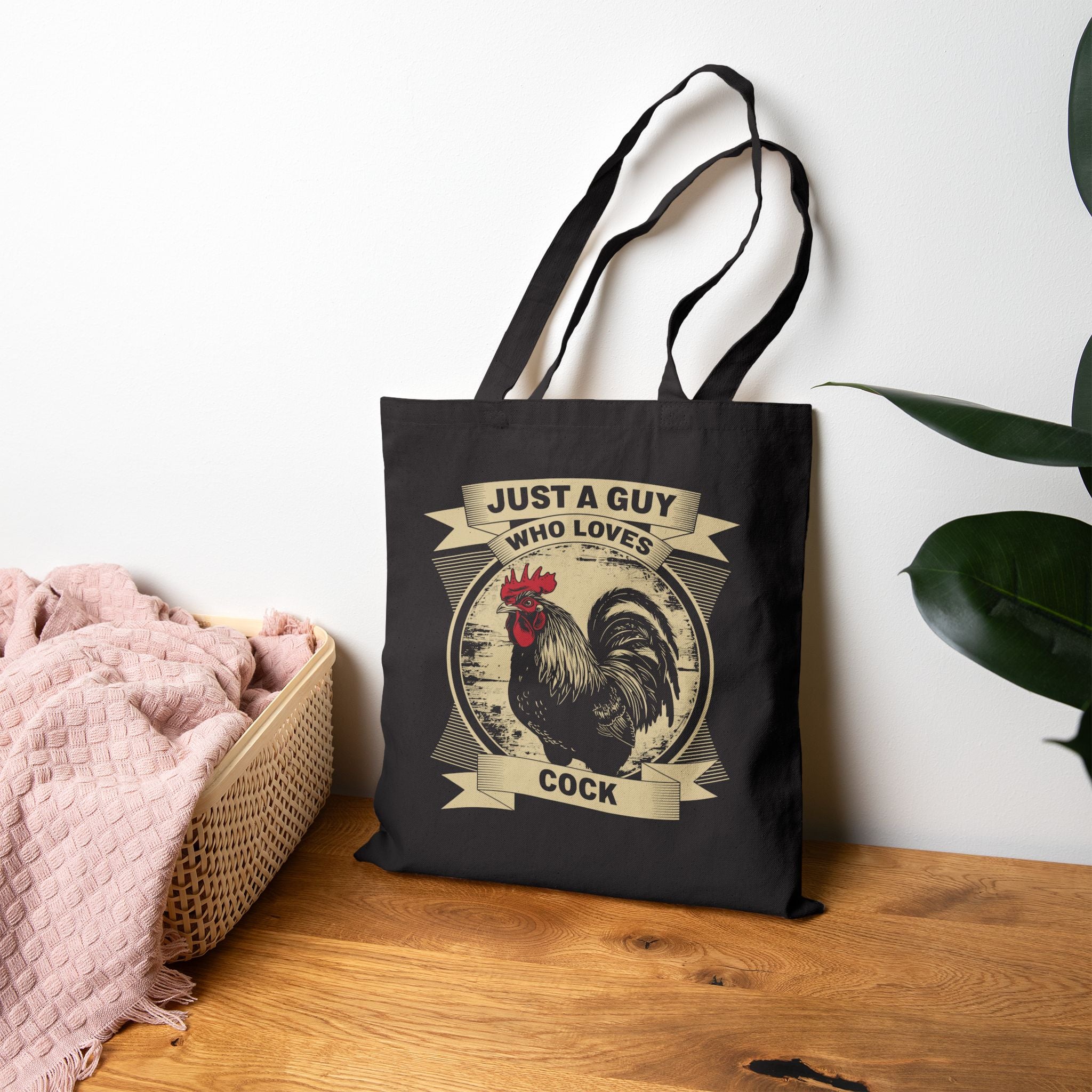 Just a Guy Who Loves Cock Canvas Tote Bag - Hunky Tops #color_Black