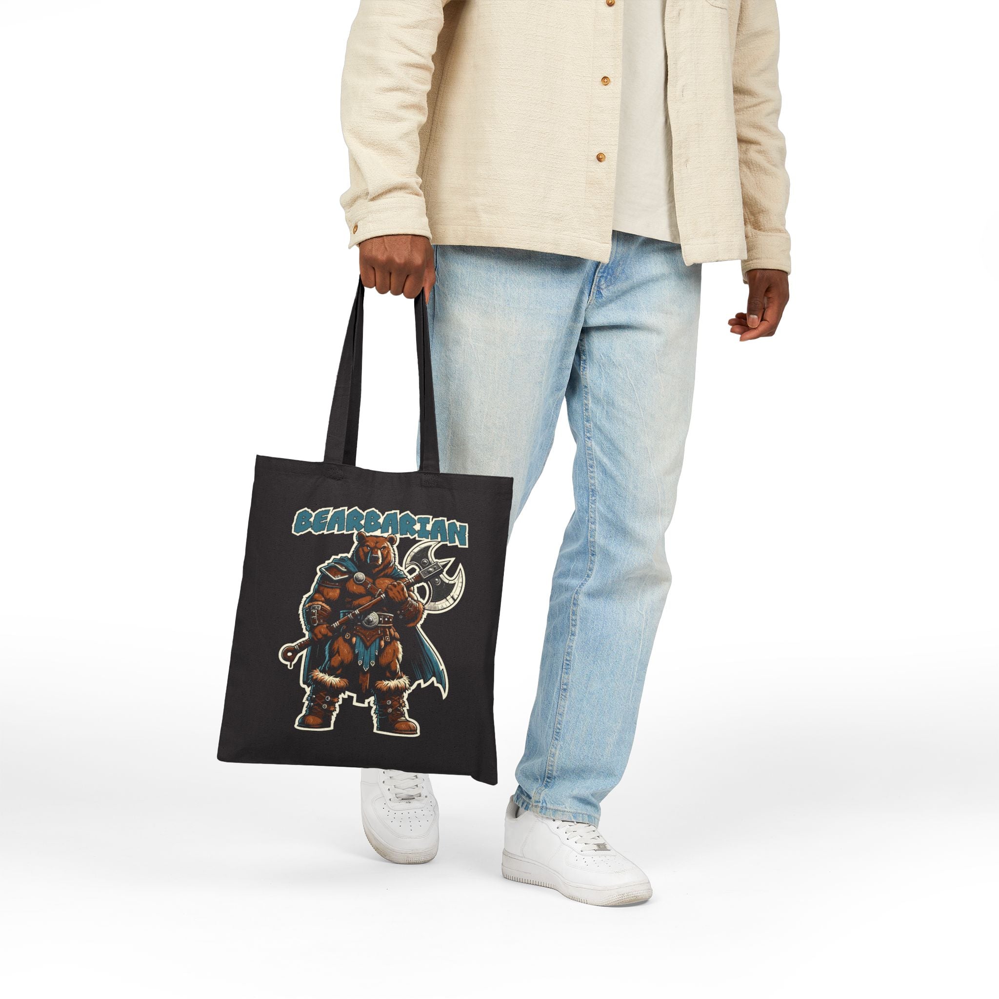 Bearbarian Warrior Canvas Tote Bag - Hunky Tops #color_Black