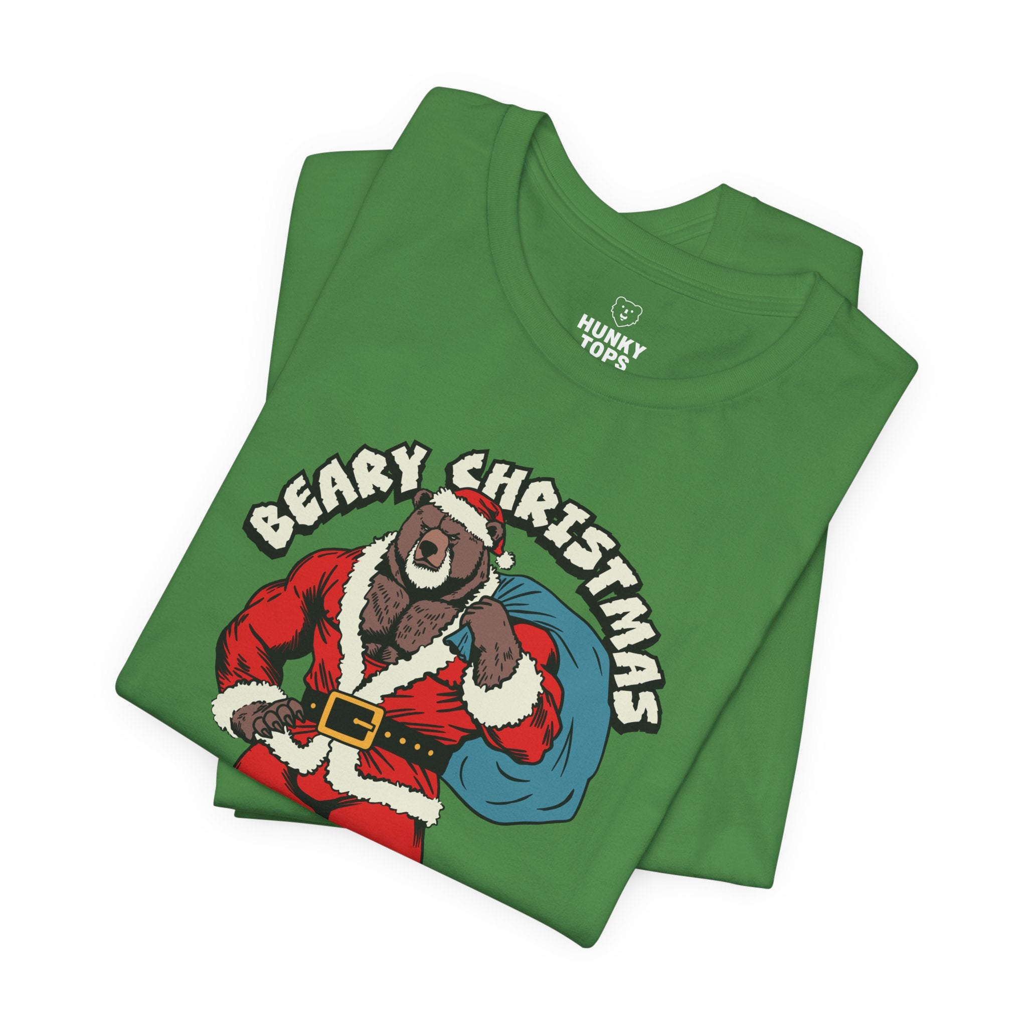 BEARY CHRISTMAS GAY BEAR HOLIDAY T-SHIRT - Hunky Tops #color_Leaf