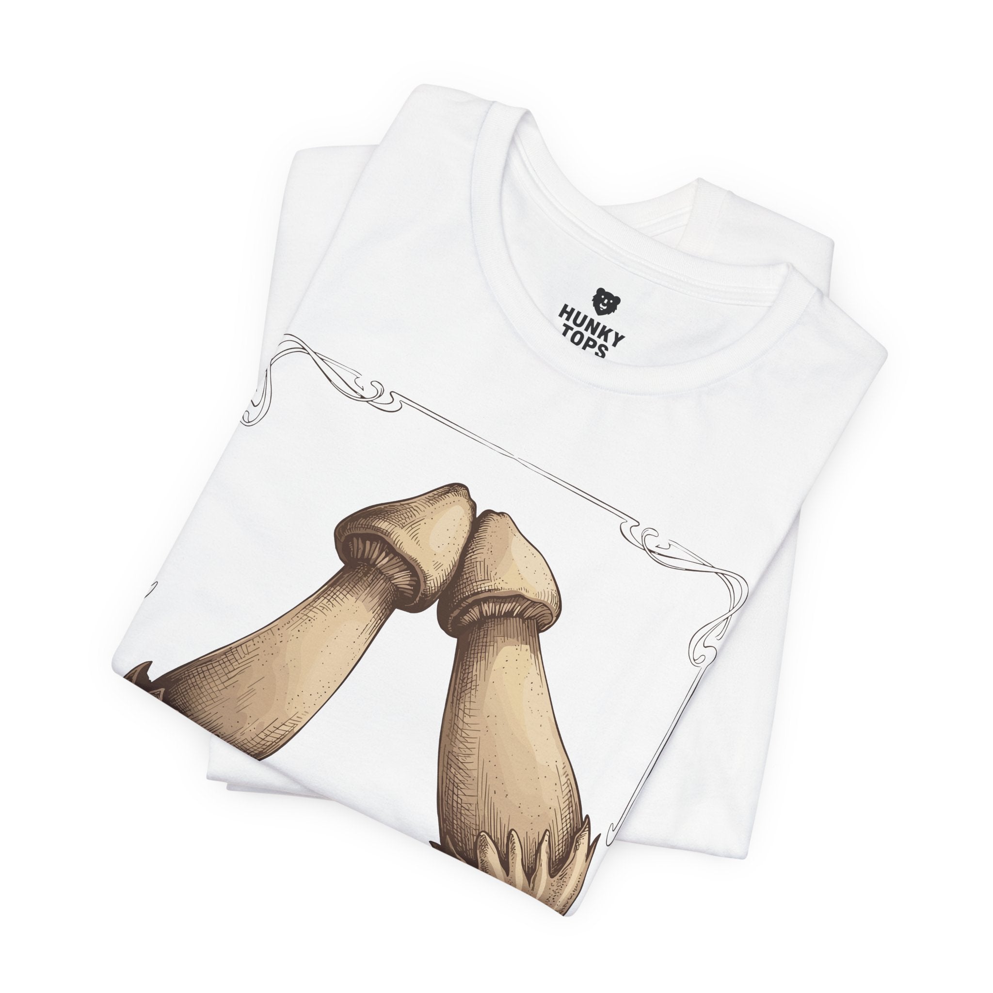 Rubbing Mushrooms T-Shirt - Hunky Tops #color_White