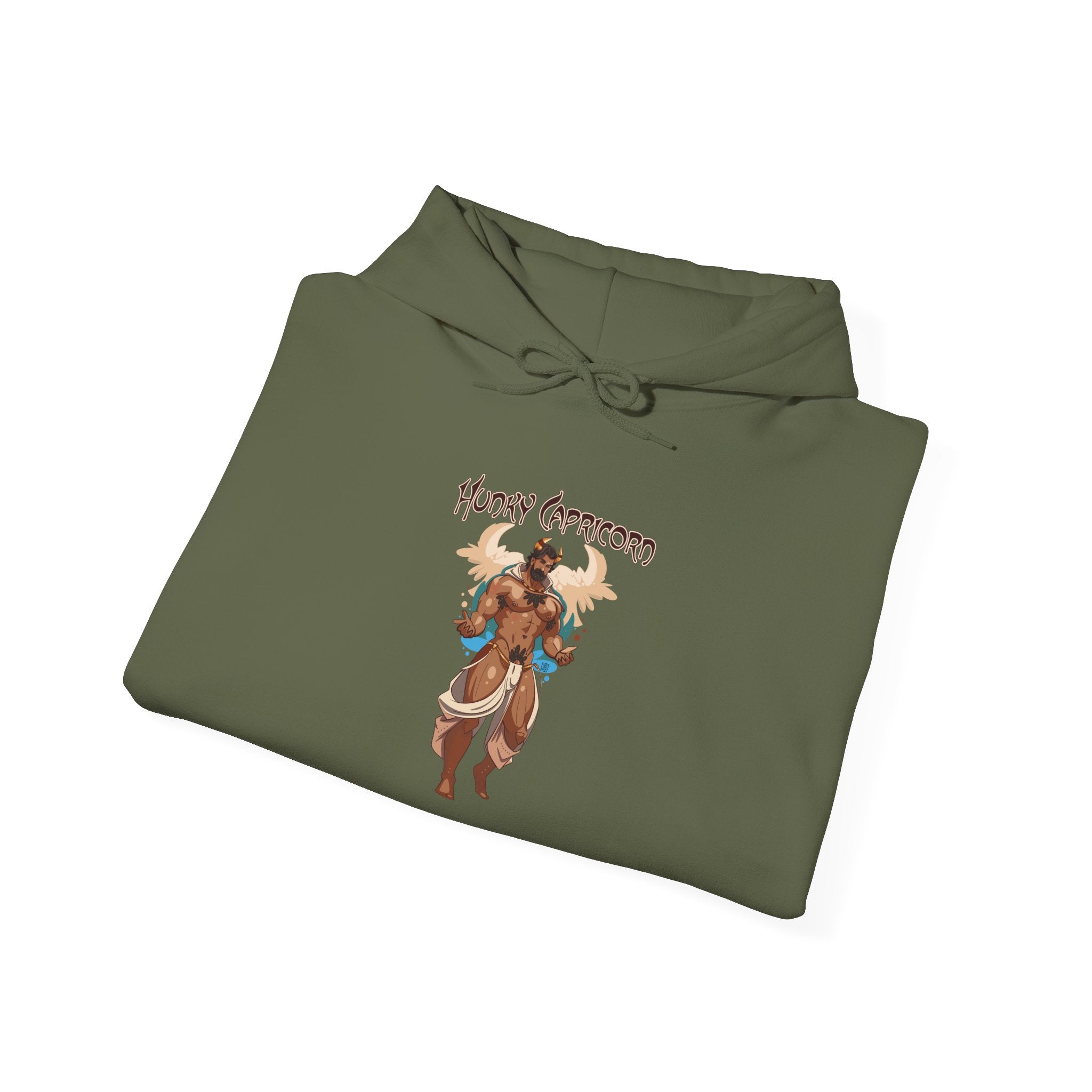 Hunky Capricorn Zodiac Hoodie by Axeish Guy - Hunky Tops #color_Military Green