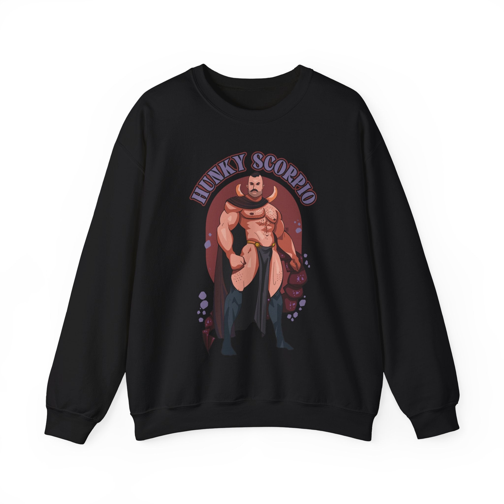 HUNKY SCORPIO ZODIAC SWEATSHIRT BY AXEISH GUY - Hunky Tops #color_Black