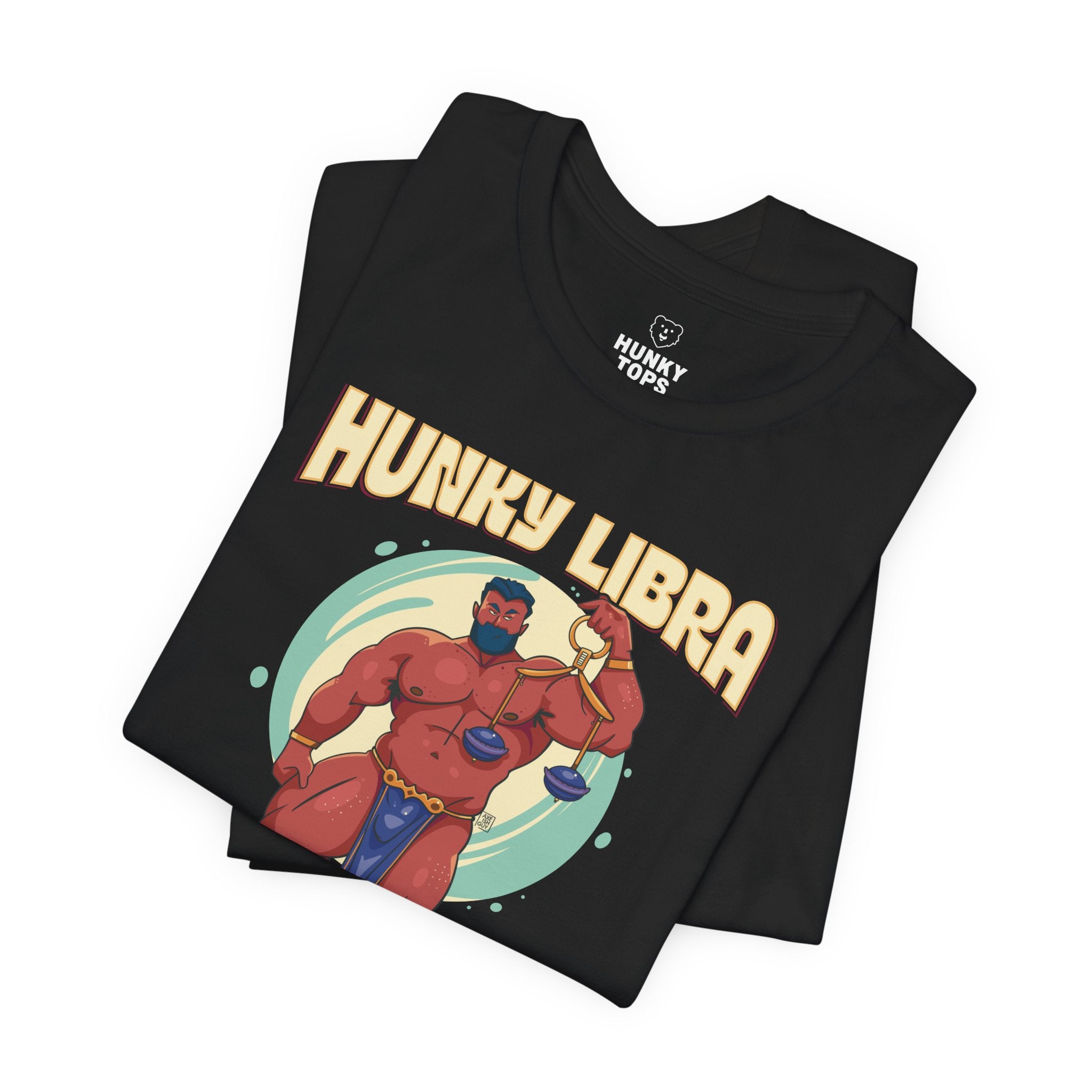 Hunky Libra Zodiac T-Shirt by Axeish Guy - Hunky Tops #color_Black