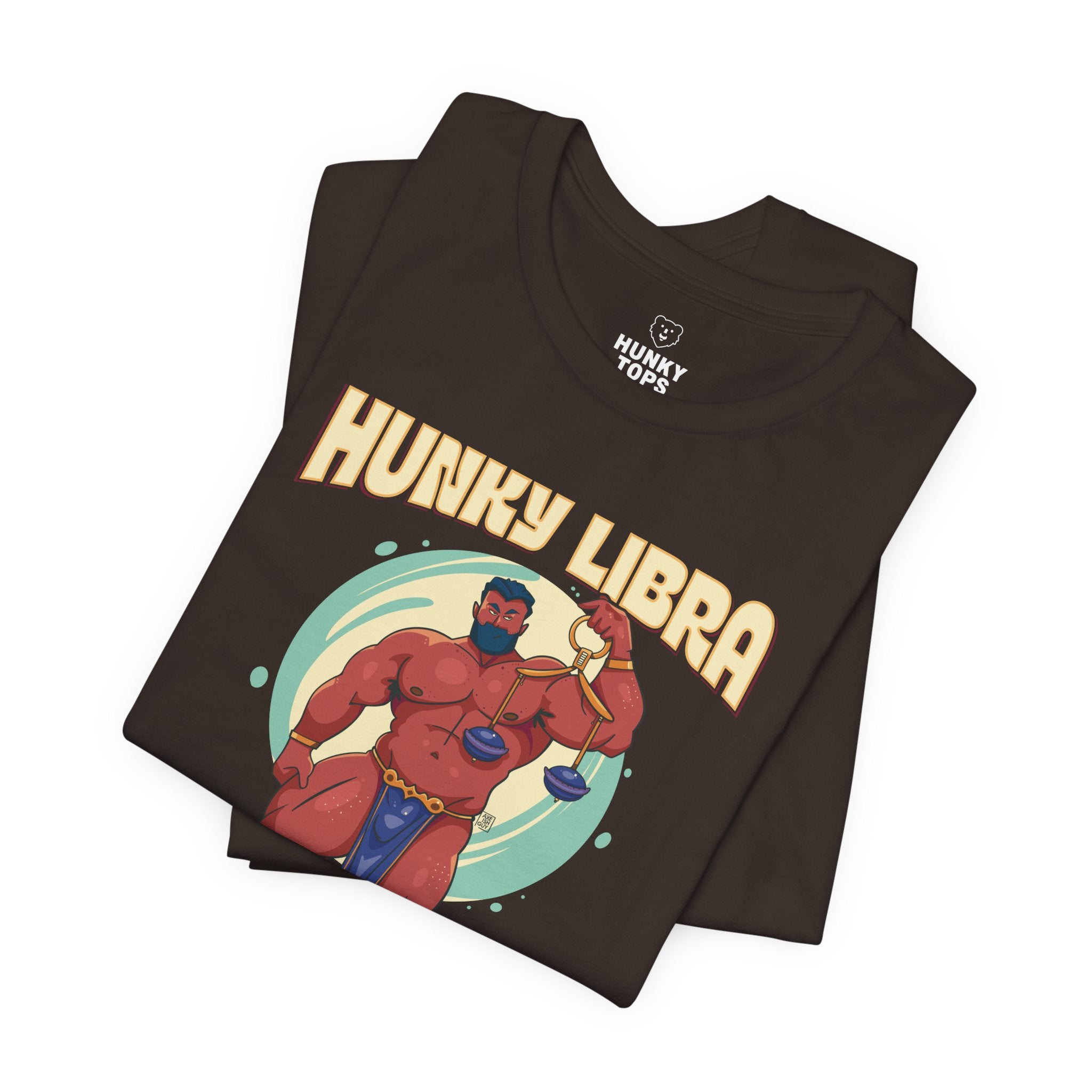 Hunky Libra Zodiac T-Shirt by Axeish Guy - Hunky Tops #color_Brown