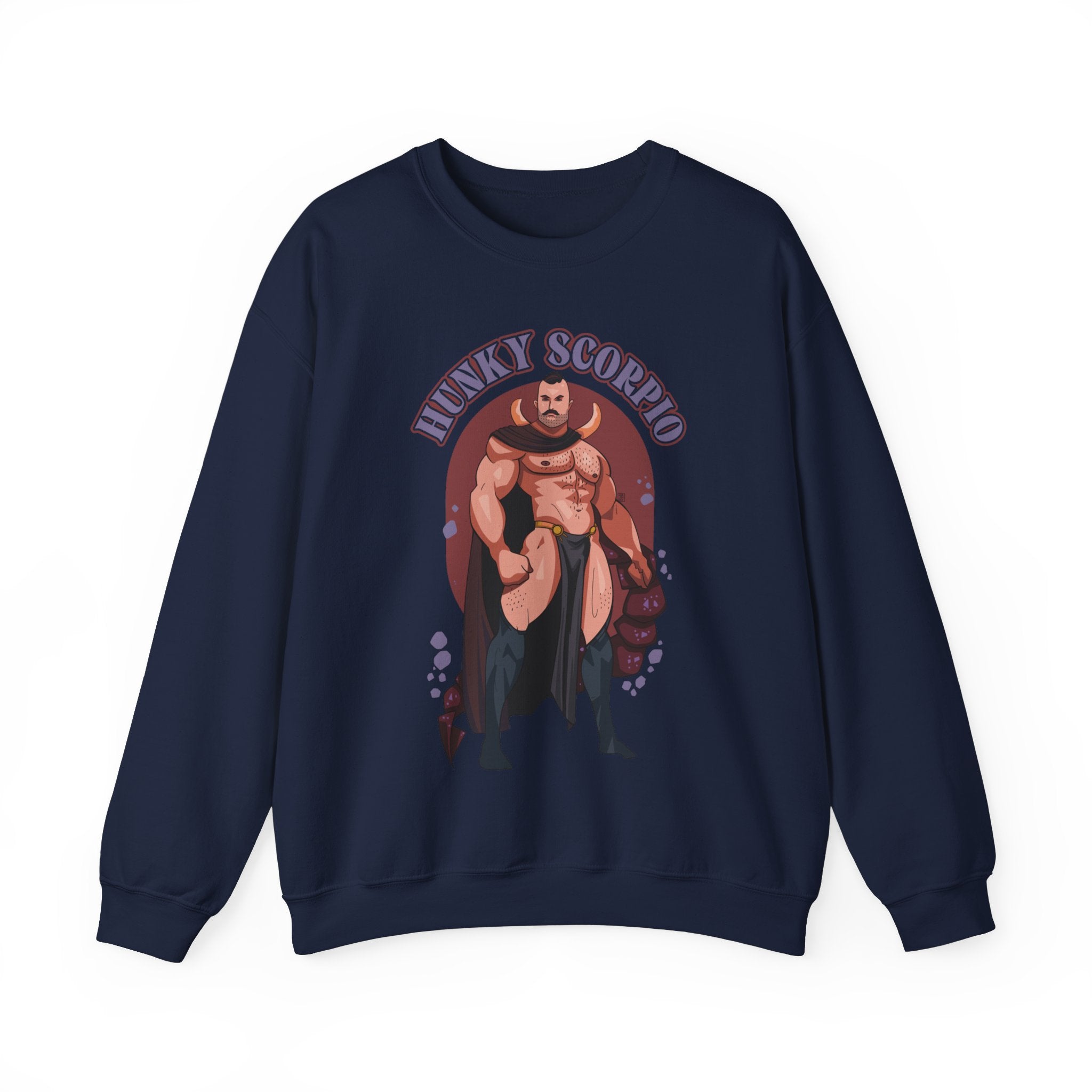 HUNKY SCORPIO ZODIAC SWEATSHIRT BY AXEISH GUY - Hunky Tops #color_Navy