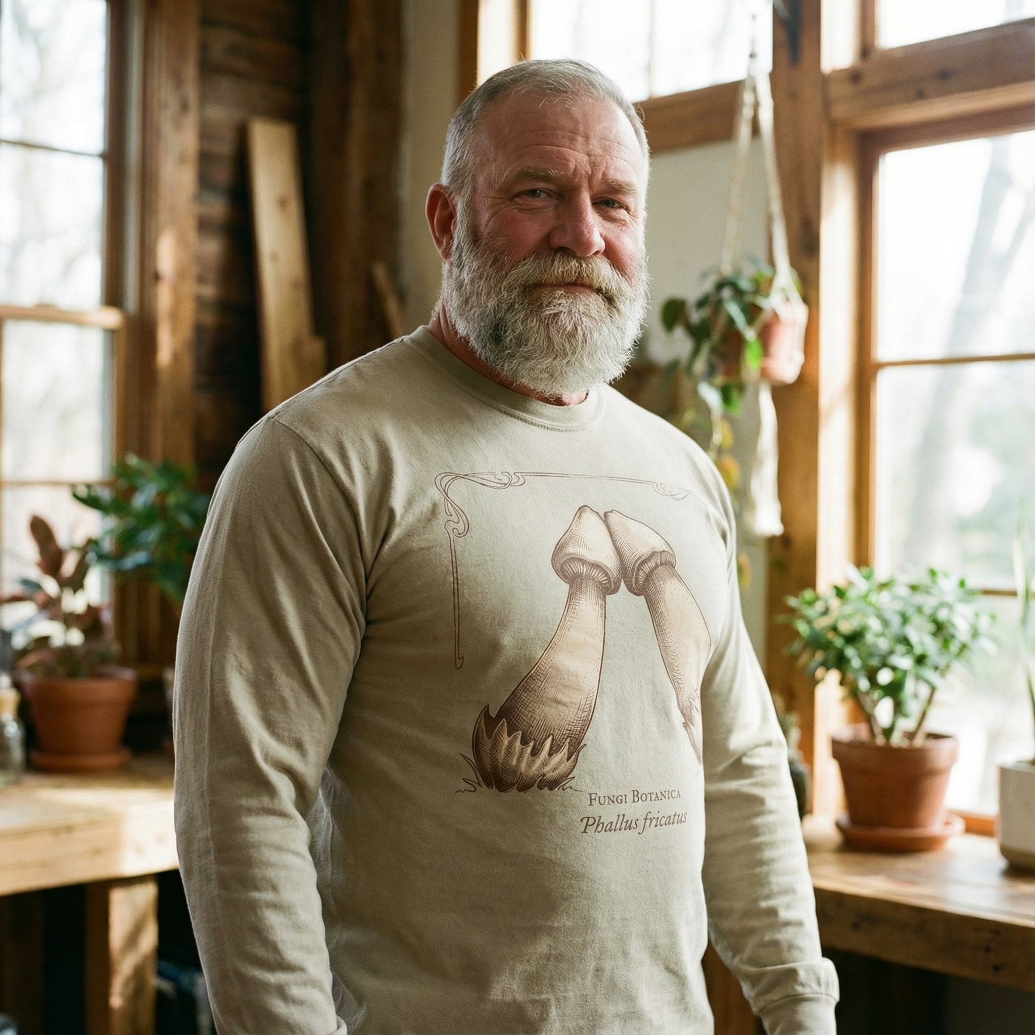 Rubbing Mushrooms Long-Sleeve T-Shirt #color_Sandstone