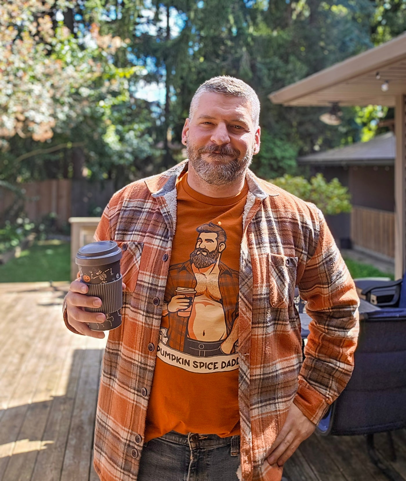 deathofmonopoly wearing the Pumpkin Spice Daddy T-Shirt