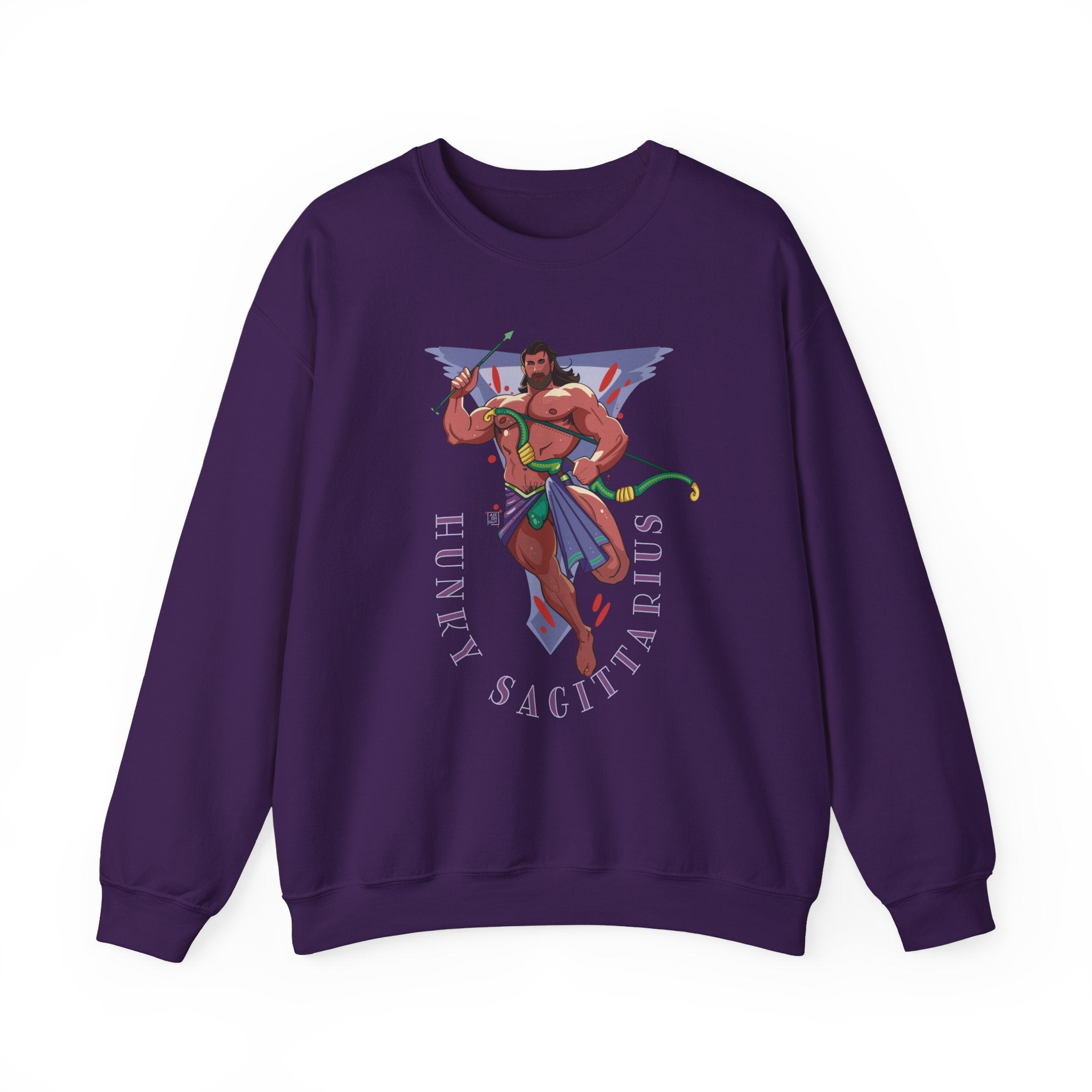 Hunky Sagittarius Zodiac Sweatshirt by Axeish Guy - Hunky Tops #color_Purple